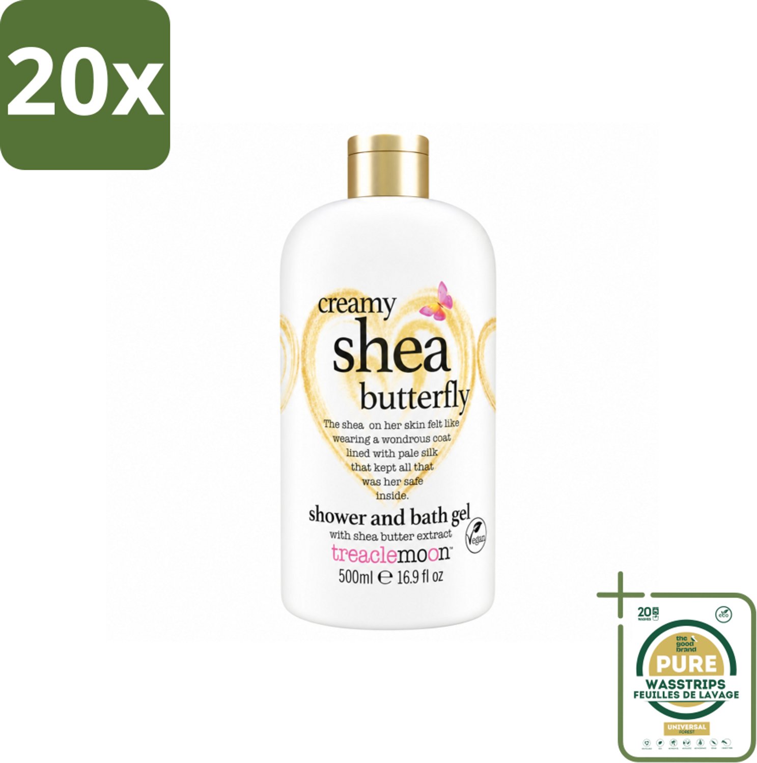 20 x Treaclemoon – Bad- & Douchegel – Creamy Shea Butterfly – 500 ml - Wasstrips - Bad En Douchegel - Shea Butterfly - Creamy Shea - Bad En Douche - Hydraterende Douchegel