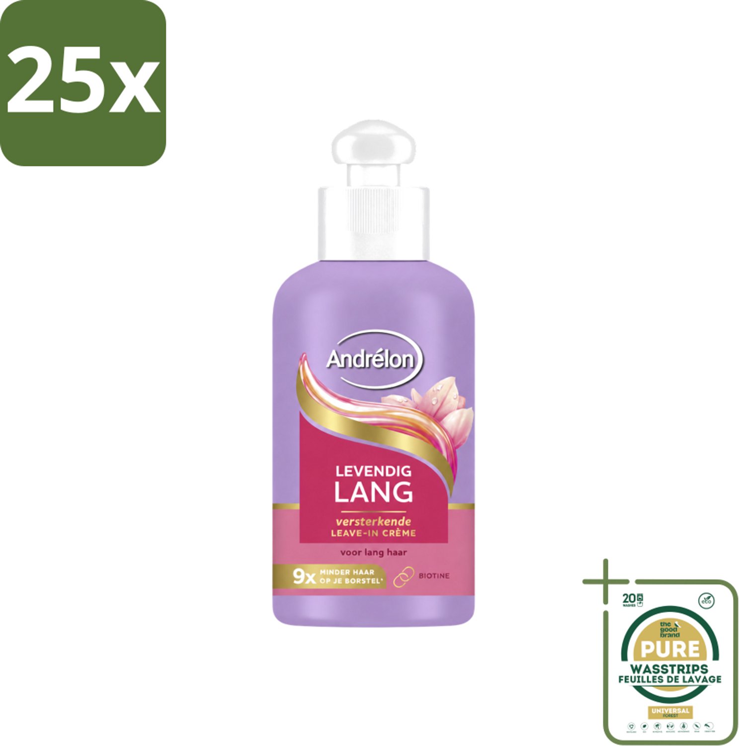 25 x Andrélon – Leave-In Crème – Levendig Lang – 200 ml - Wasstrips - Haarbescherming - Haarversterking - Haarbreuk - Biotine - Lang Haar