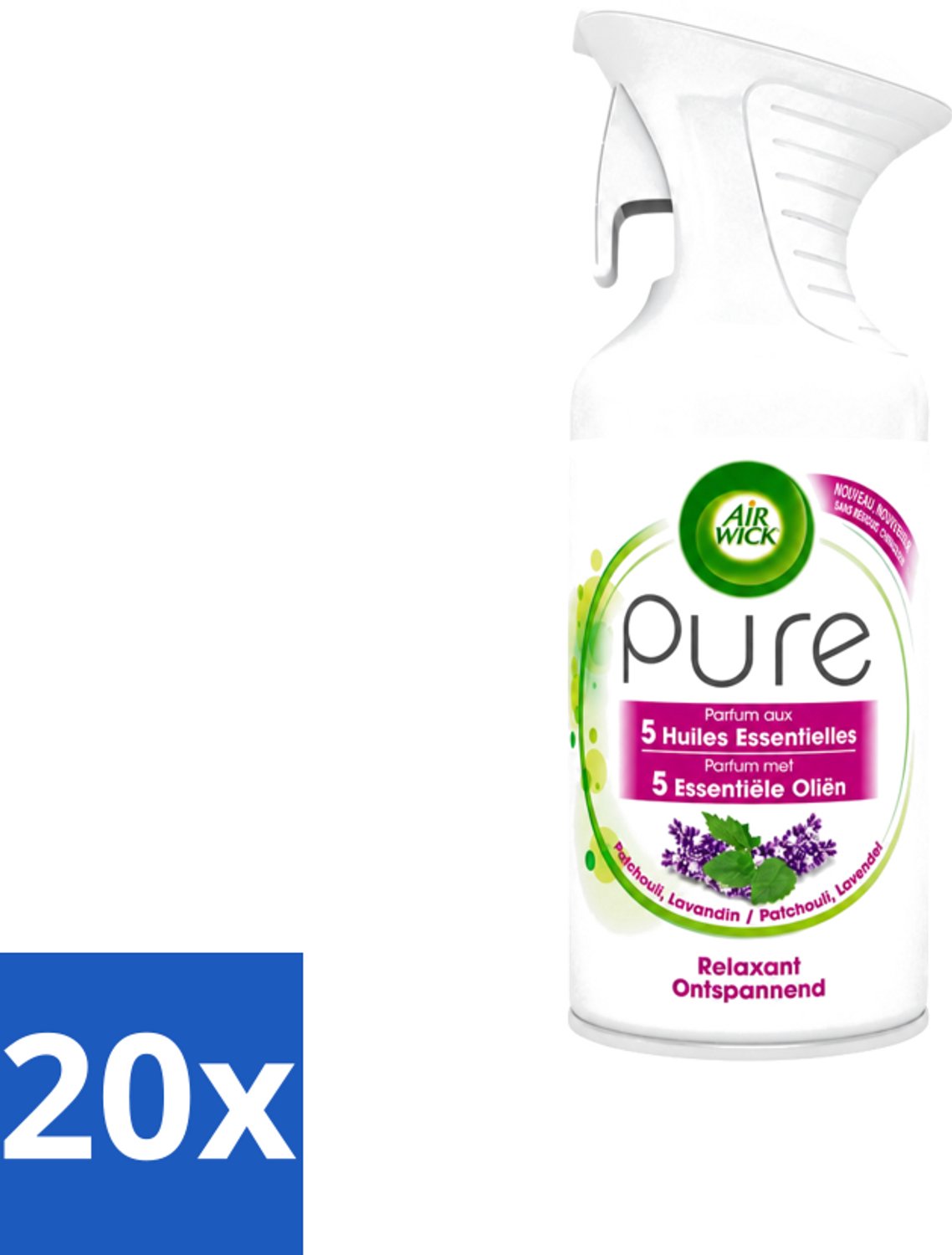 20 x Air Wick Pure - Luchtverfrisser Spray - Essentiële Oliën - Lavendel - 250ml - Voordeelverpakking - 20 stuks