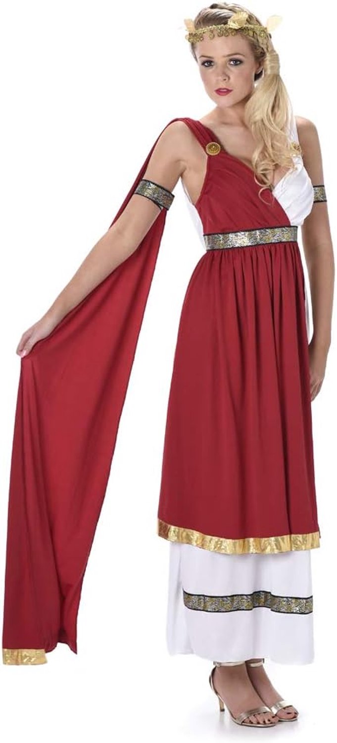 Keizerin, Romeins Kostuum voor Dames Carnaval - Rood/Wit/Goud - Maat XL