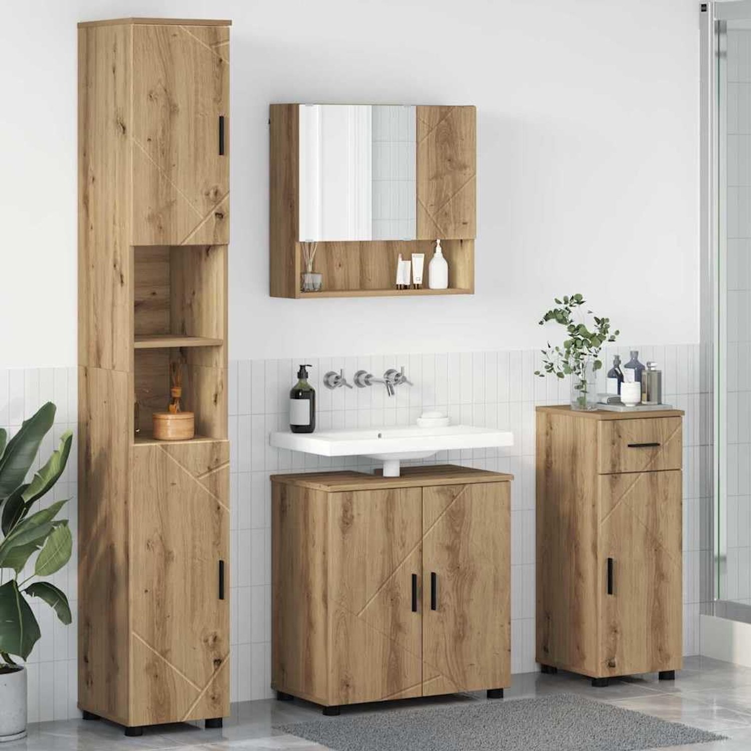 Badkamermeubelset 4-delig. Artisan eiken houtmateriaal