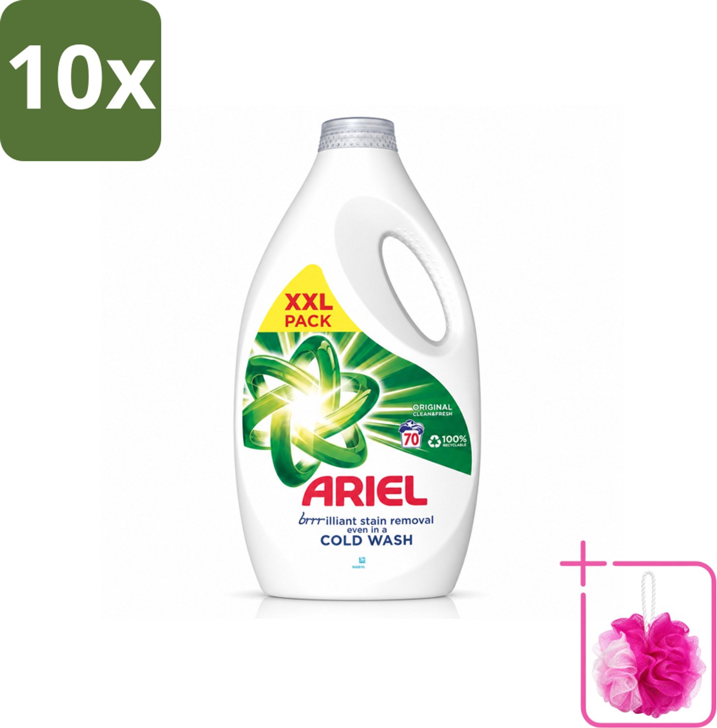 10 x Ariel - Wasmiddel - Original - 70 Wasbeurten - 2,45 liter - Bulkverpakking - Wasmiddel - Douchemop - Wasbeurt