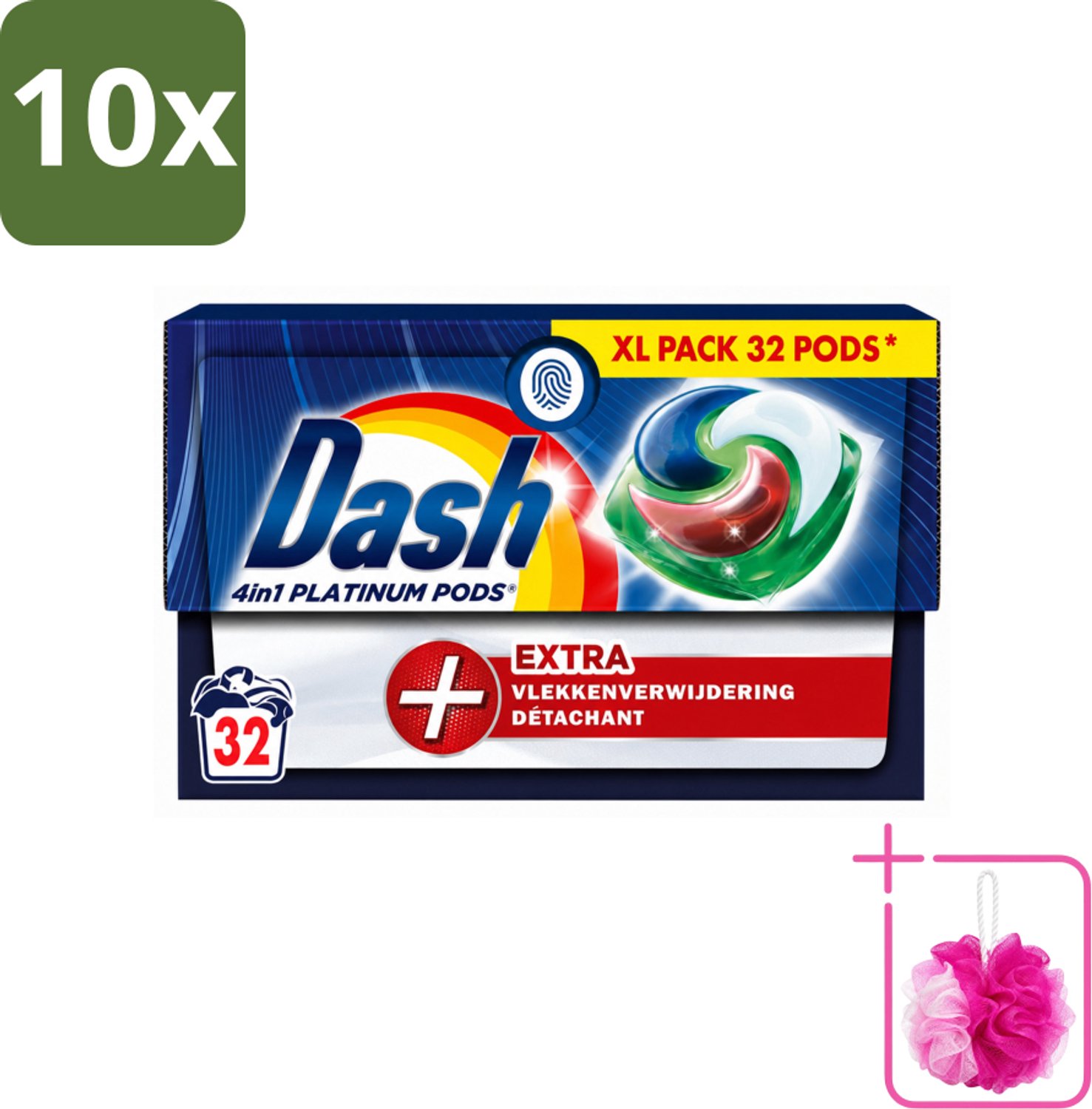 10 x Dash - 4in1 Pods +Extra Vlekkenverwijderaar - Wasmiddelcapsules - Intensieve Reiniging - 32 Wasbeurten - Bulkverpakking - Wasmiddel - Douchemop - Wasbeurt