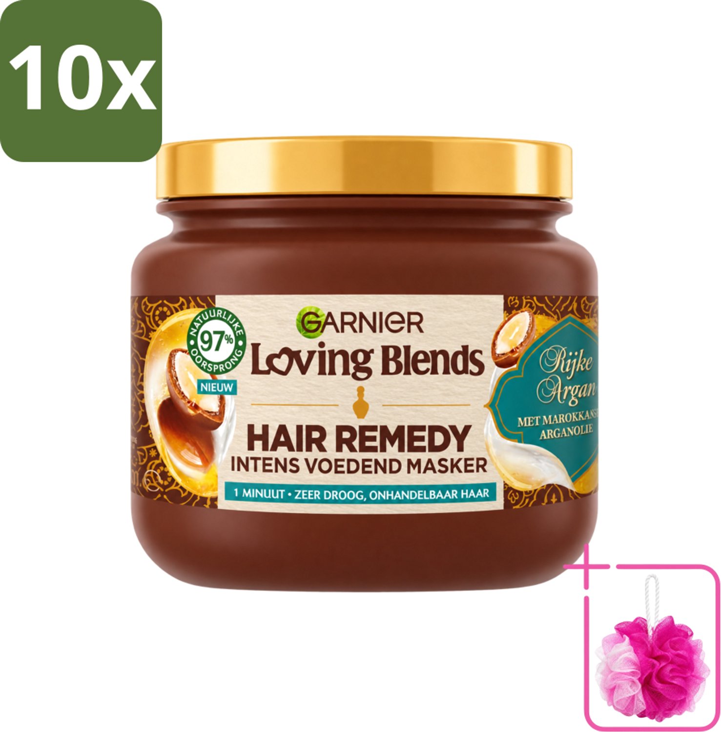 10 x Garnier - Loving Blends - Haarmasker - Rijke Argan - Zeer Droog & Onhandelbaar Haar - 340 ml - Bulkverpakking - Haarmasker - Douchemop - Arganolie