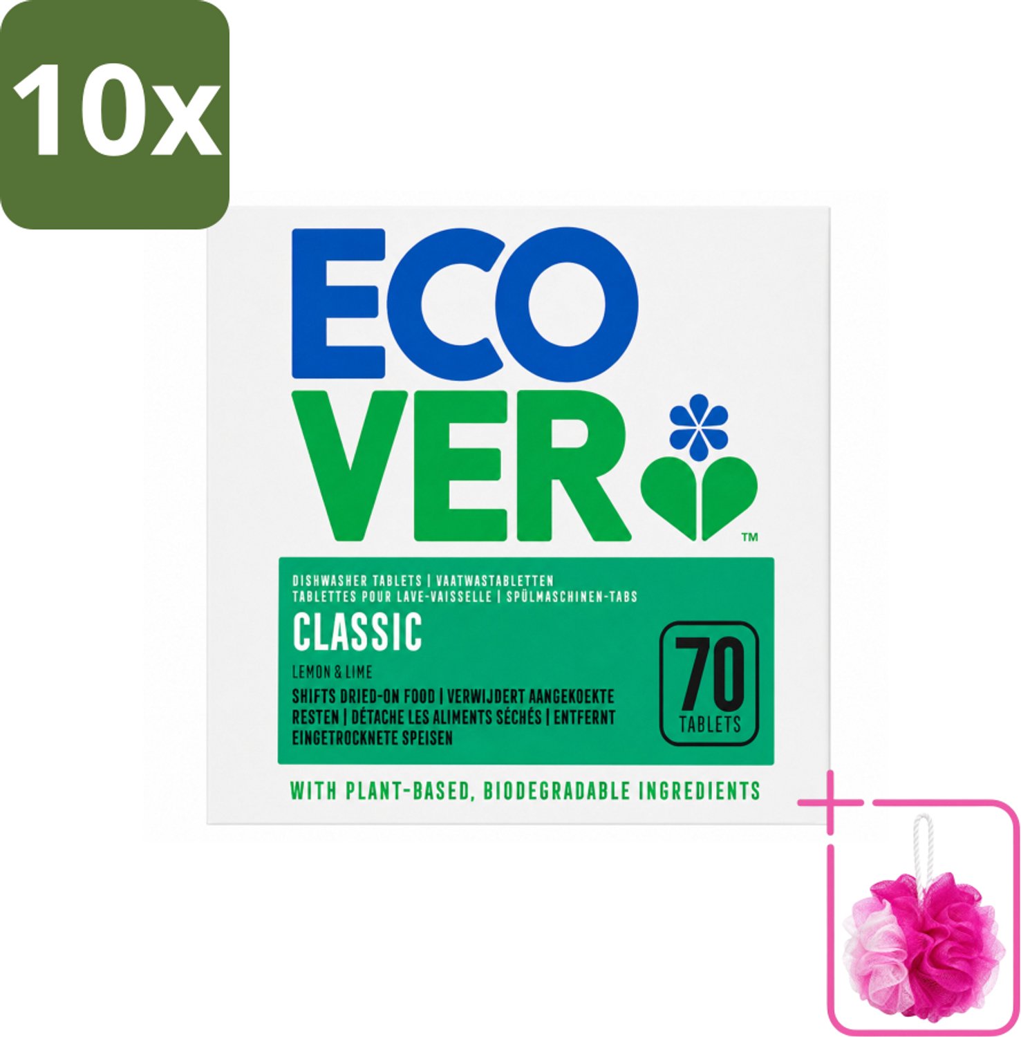 10 x Ecover - Vaatwastabletten Classic - Citroen & Limoen - 70 Tabs - Bulkverpakking - Vaatwasmiddel - Douchemop - Vaatwastablet