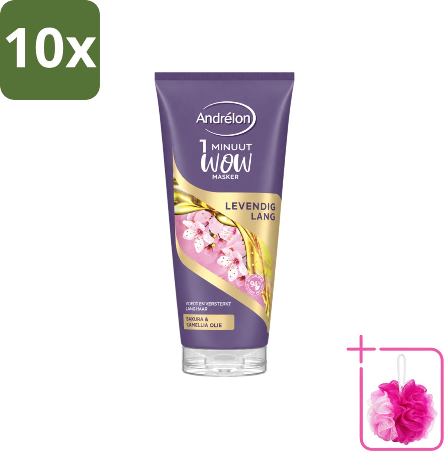 10 x Andrélon - WOW - Masker - Levendig Lang - 180 ml - Bulkverpakking - Haarmasker - Douchemop - Lang haar