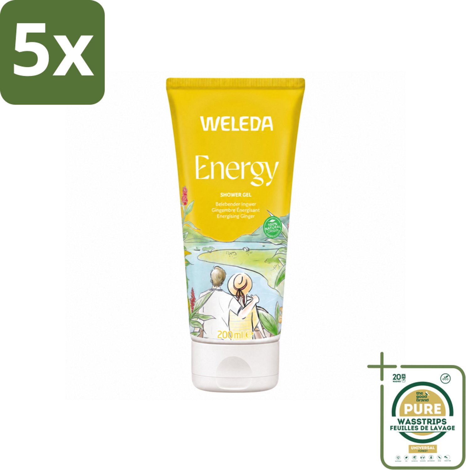 5 x WELEDA - Douchegel Aroma Shower Energy - 200 ml - Wasstrips - Douchegel Energie - Energieboost - Natuurlijke Douchegel - Aromatherapie - Energie Voor De Dag