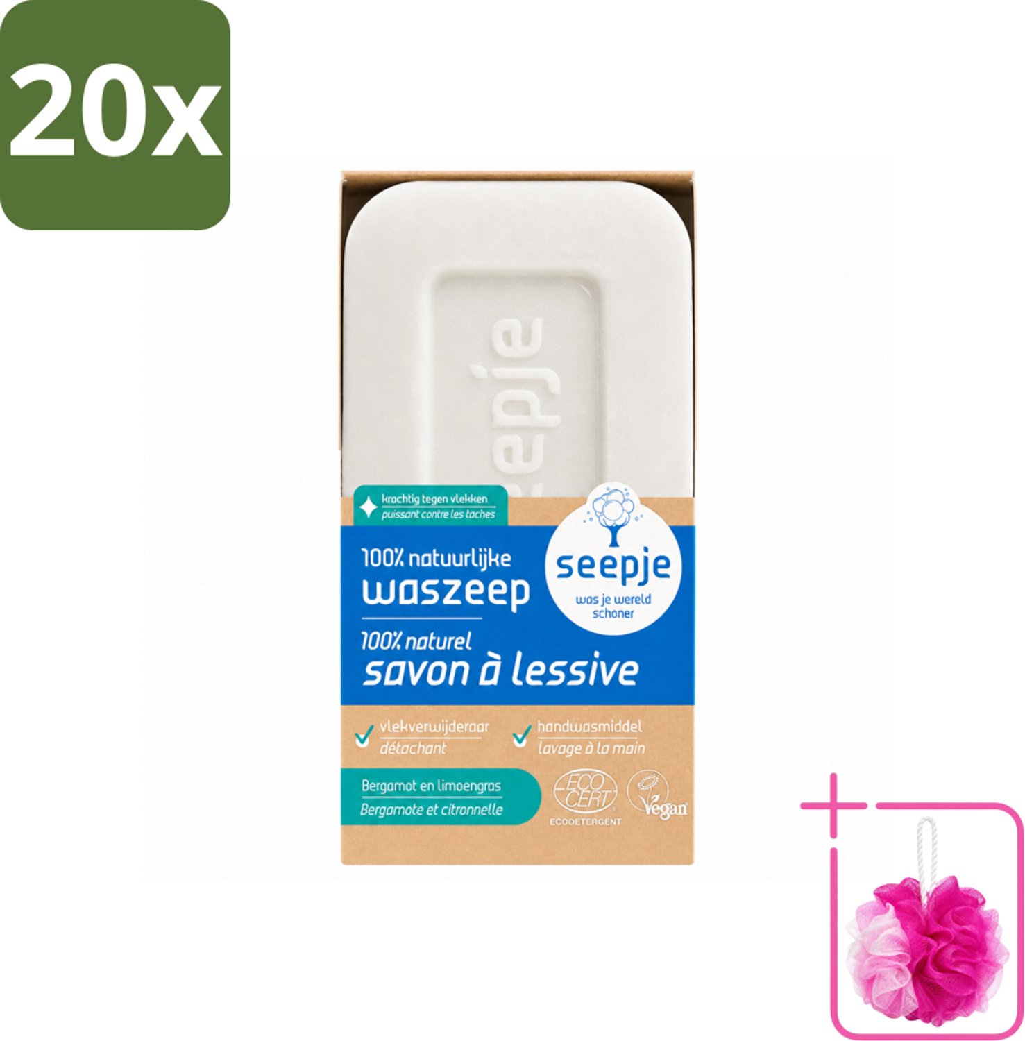 20 x Seepje - Waszeep - Handgemaakt & Natuurlijke Ingrediënten - Blok - 120 gr - Bulkverpakking - Natuurlijke wasmiddelen - Douchemop - Zeepblok