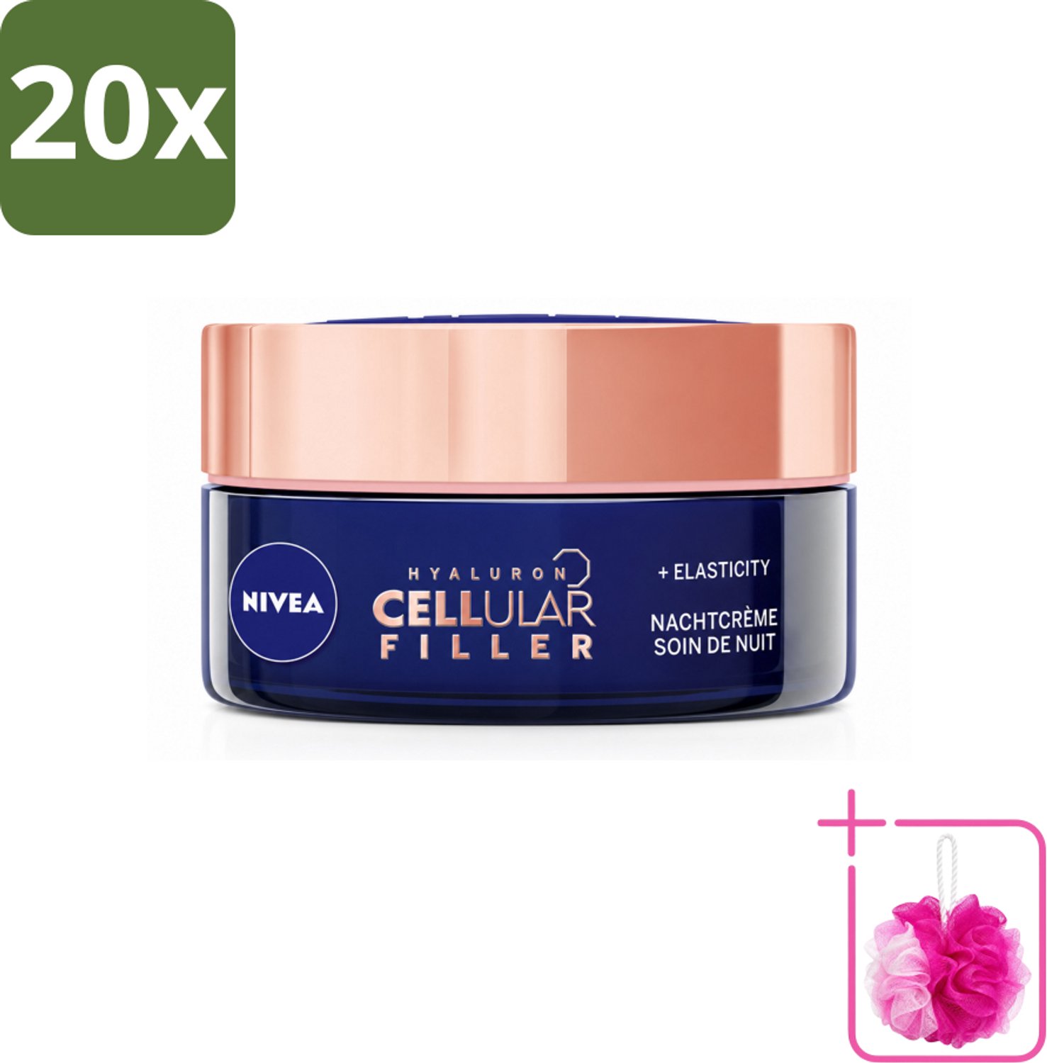 20 x NIVEA - Nachtcrème - CELLular Expert Lift Anti-Veroudering - Voor alle huidtypes - Met Bakuchiol & Hyaluronzuur - Verhoogt collageen & anti-rimpel - 50 ml - Bulkverpakking - Anti-aging crème - Douchemop - Huidverzorging