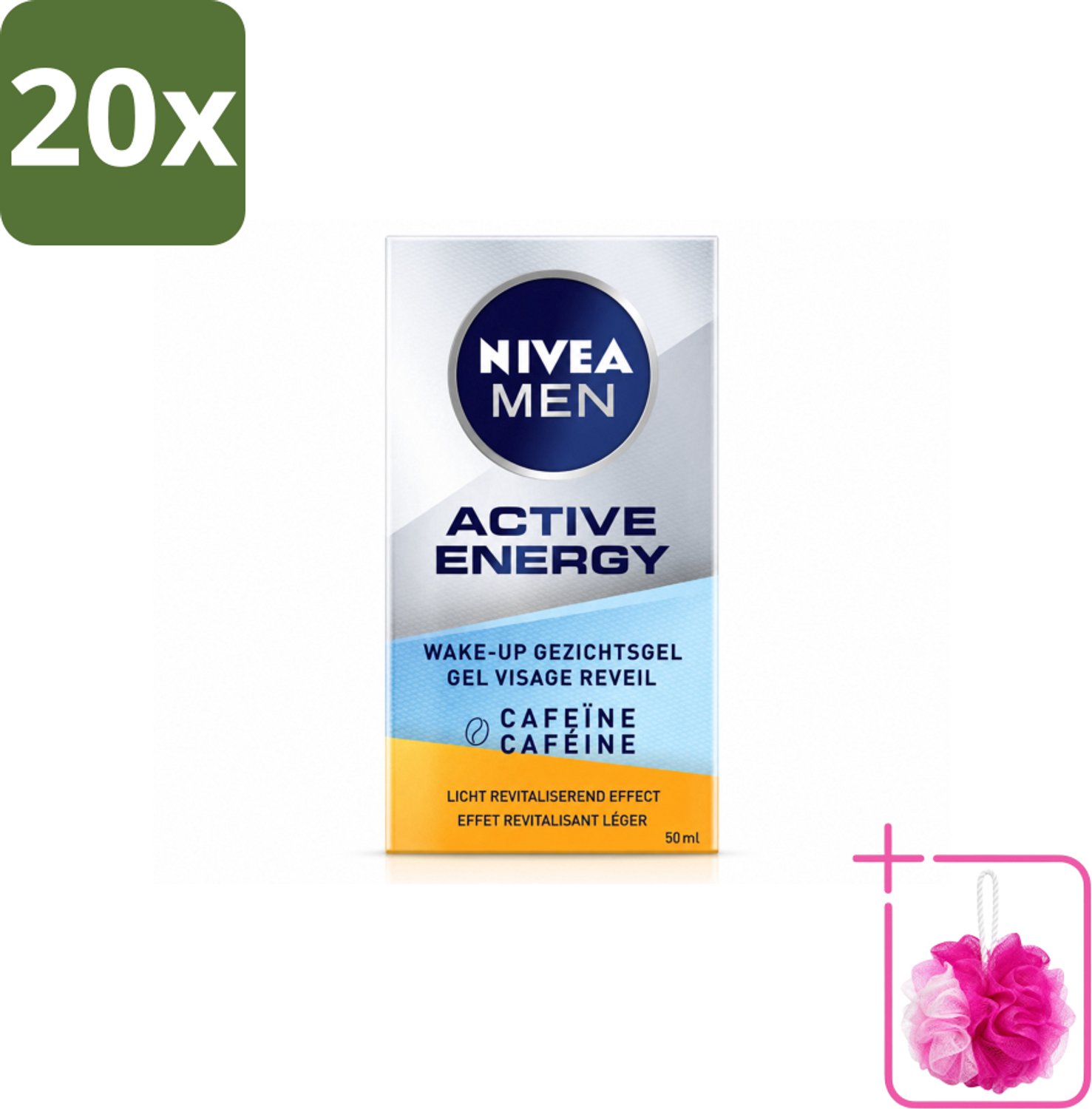 20 x NIVEA MEN - Active Energy - Wake-up Gezichtsgel met Cafeïne - 50 ml - Bulkverpakking - Cafeïne - Douchemop - Energie