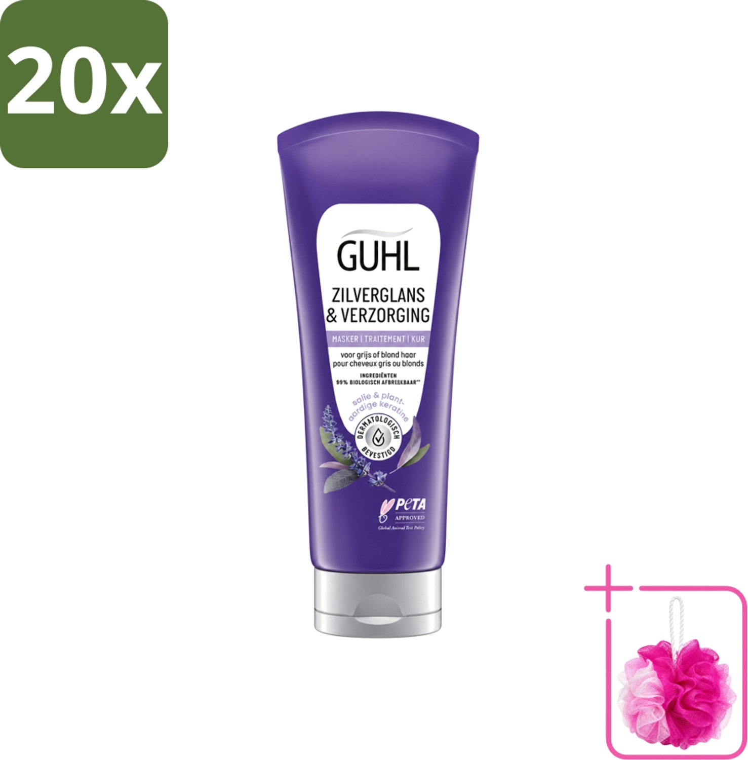 20 x Guhl - Haarmasker - Zilverglans & Verzorging Anti-Geel - 200 ml - Bulkverpakking - Anti-geel haarmasker - Douchemop - Geel gloed neutraliseren
