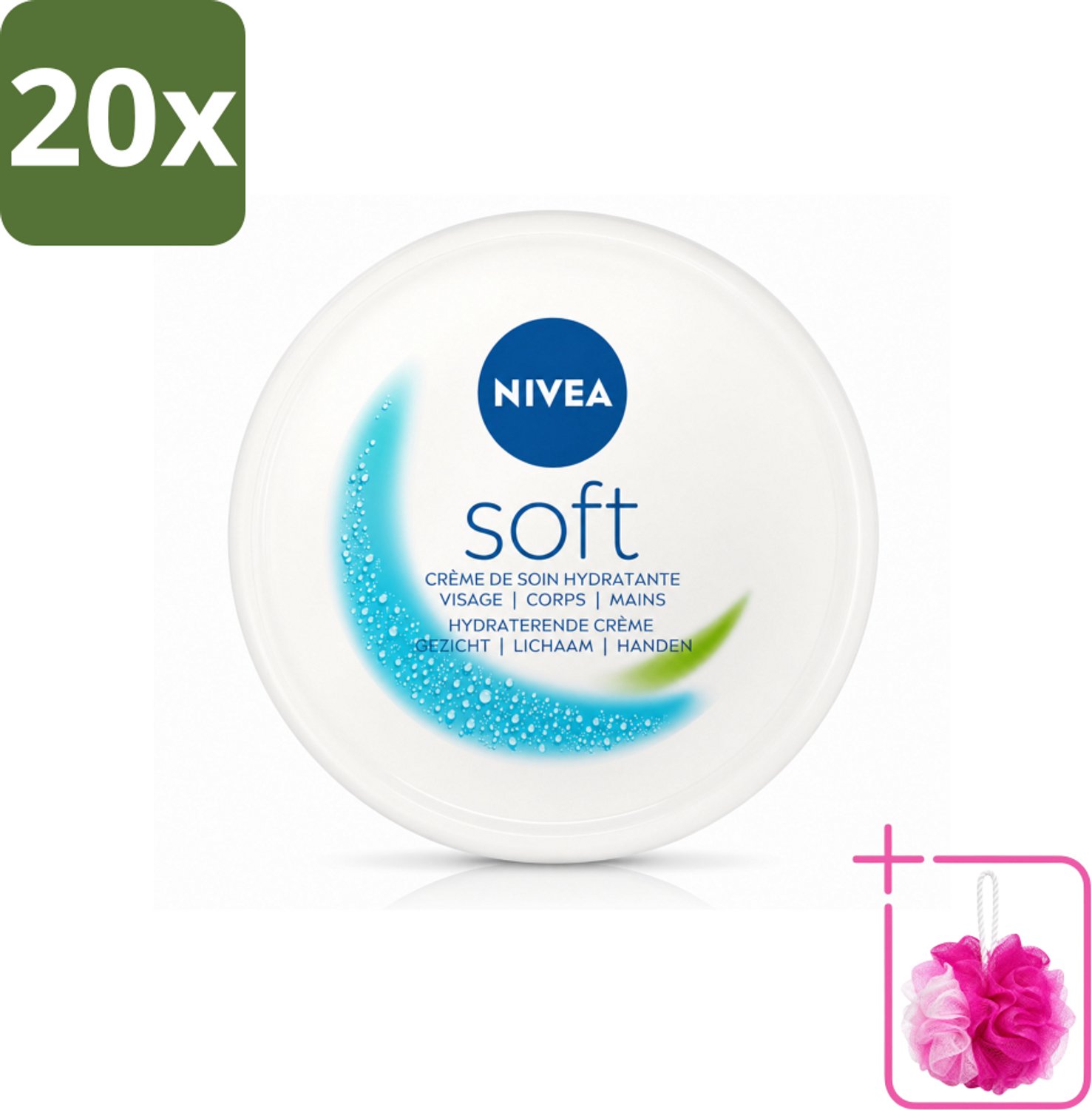 20 x NIVEA - Crème - Zachte Pot - Hydraterend - Gezicht, Lichaam, Handen - 200 ml - Bulkverpakking - Hydratatie - Douchemop - Gezichtscreme