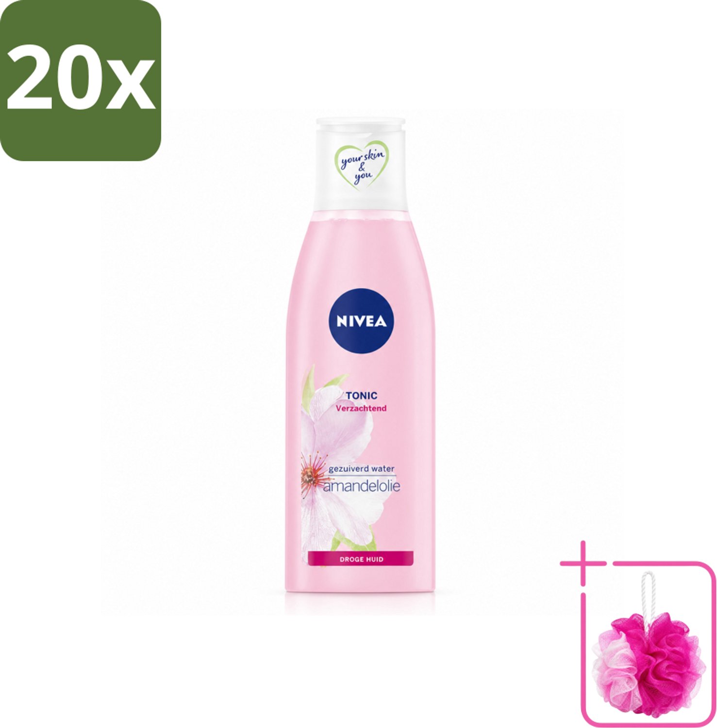 20 x NIVEA - Gezichtstonic - Essentials Verzachtende Tonic - Voor droge & gevoelige huid - Met Amandelolie & Hydramine - 200 ml - Bulkverpakking - Gezichtstonic - Douchemop - Droge huid