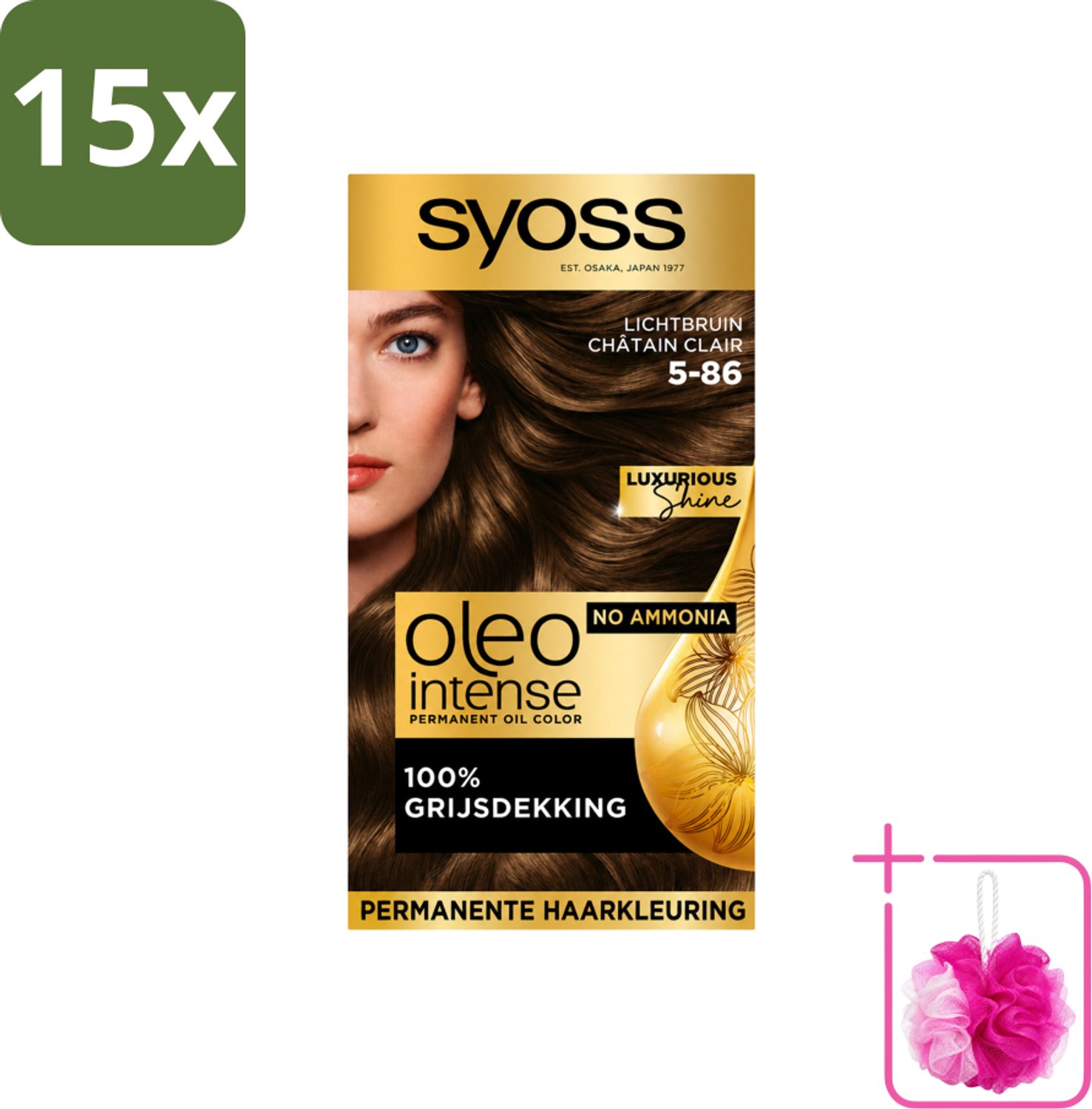 15 x SYOSS - Oleo Intense 5-86 - Haarverf - Permanente Haarkleuring - Lichtbruin - Langdurige Kleur - Bulkverpakking - Haarkleuring - Douchemop - Olie-geactiveerde kleur