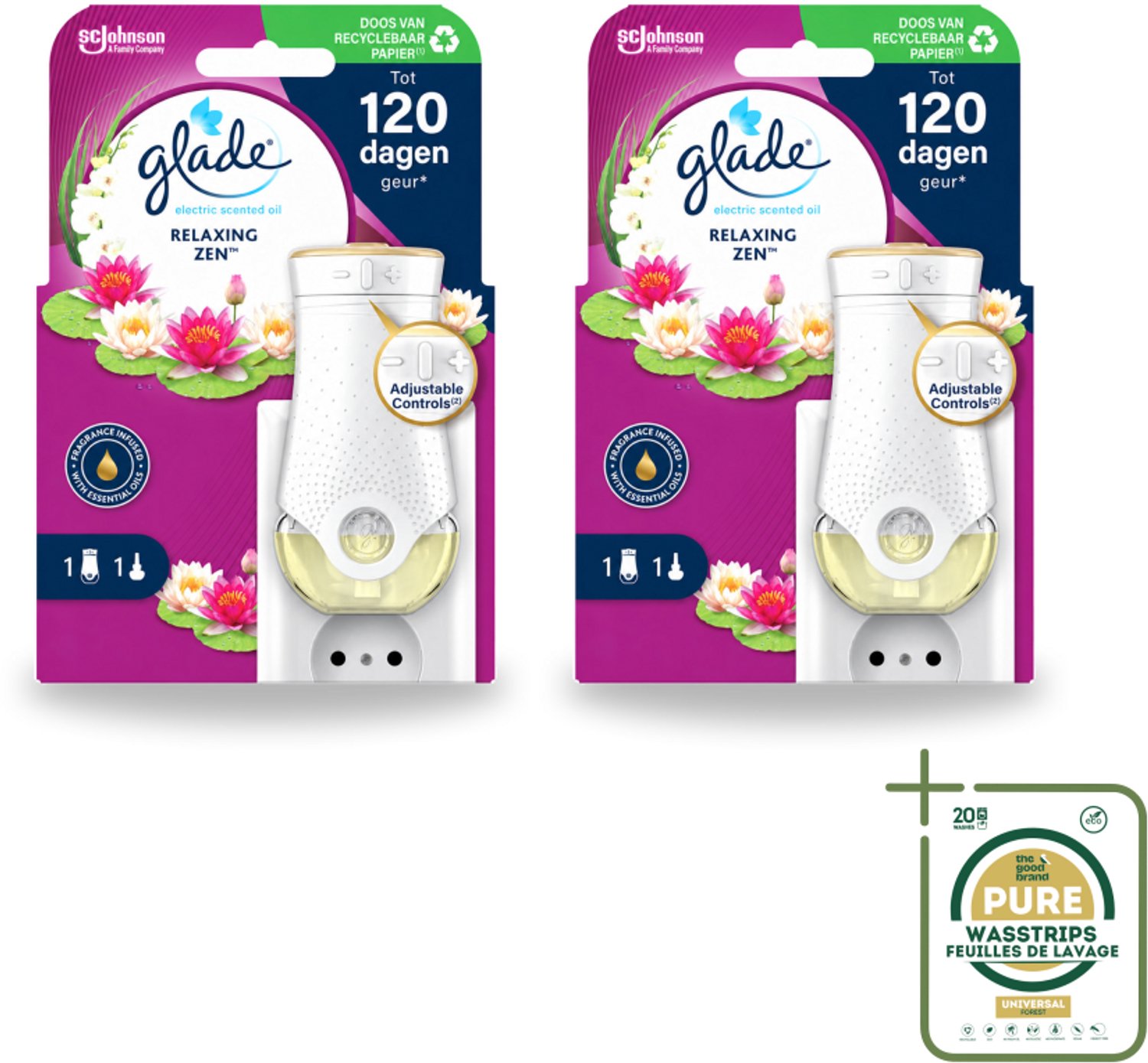 2 x Glade - Houder Elektrische Olie - Relaxing Zen - Wasstrips - Elektrische Geurhouder - Ontspannende Geur - Luchtverfrisser - Geurhoudende Houder - Relax Geur