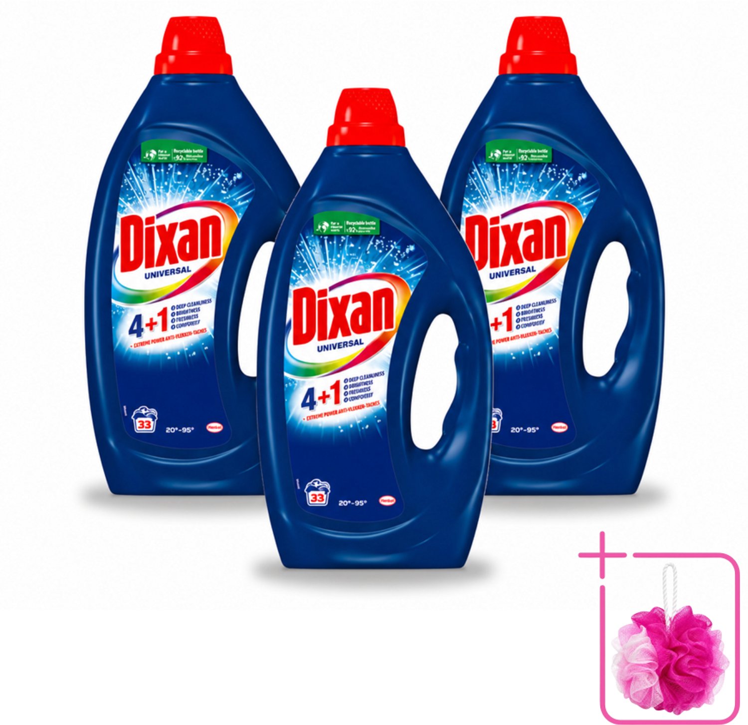 3 x Dixan - Vloeibaar wasmiddel - Universeel - 33 wasbeurten - Bulkverpakking - Wasmiddel - Douchemop - Vloeiend wasmiddel