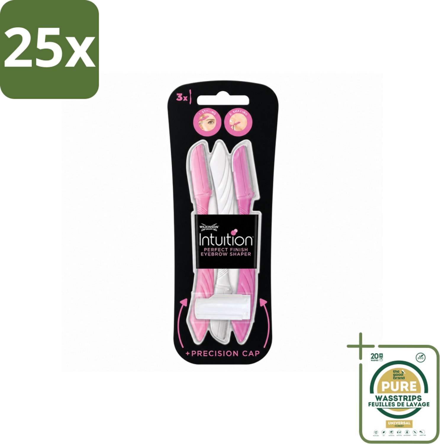 25 x Wilkinson Intuition - Navulmesjes - Wenkbrauw Shaper - Precisie - 3 mesjes - Wasstrips - Wenkbrauw Shaper - Wenkbrauw Vormen - Haartjes Verwijderen - Exfoliatie - Huid Verzorging