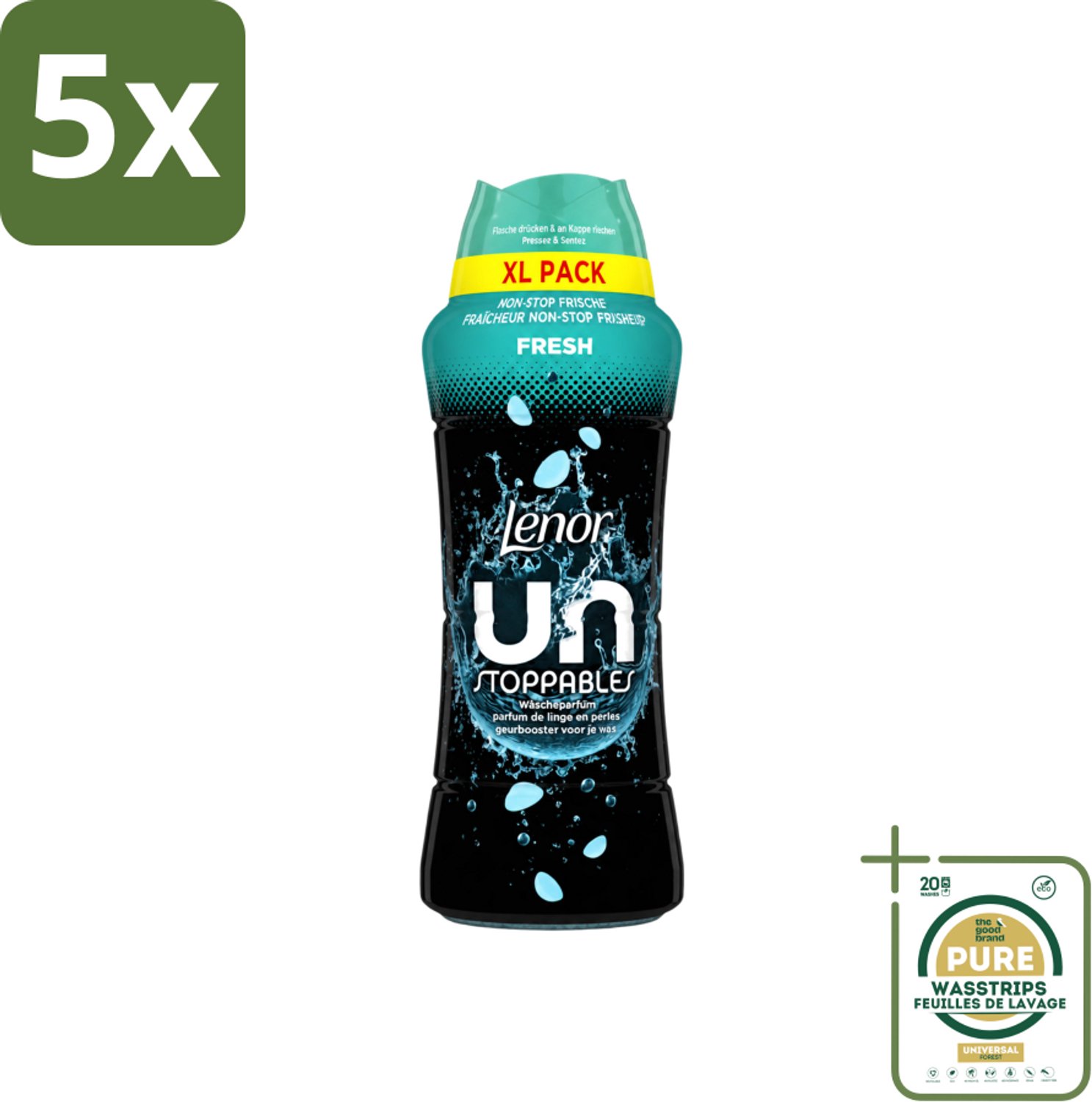 5 x Lenor Unstoppables - Geurbooster - Fris - Non-Stop Frisheid - Grootverpakking - Wasstrips - Geurbooster - Wasgeur - Frisheid - Textielverfrisser - Wasroutine