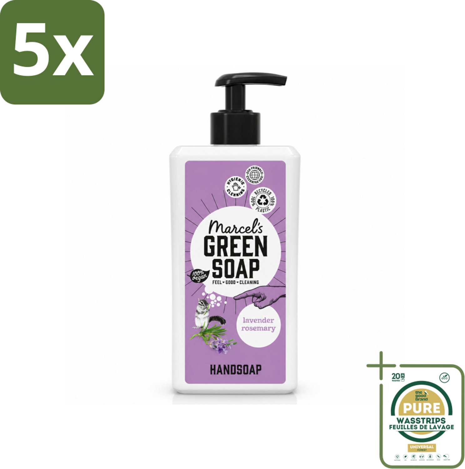 5 x Marcel's Green Soap - Handzeep - Lavender & Rozemarijn - Voor dagelijks gebruik - 500 ml - Wasstrips - Handzeep Lavendel En Rozemarijn - Natuurlijke Handzeep - Geur Handzeep - Handwas - Gezond Handwas