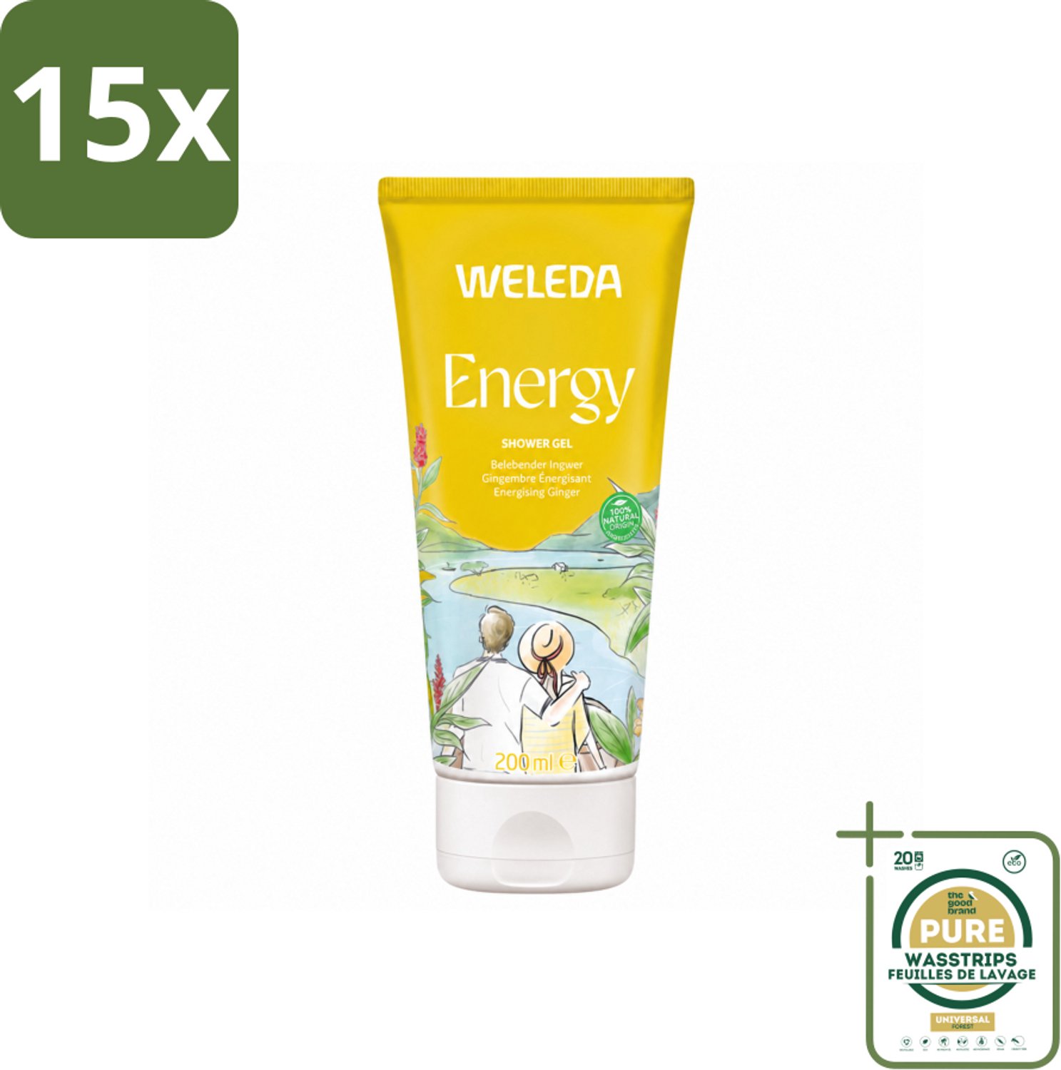 15 x WELEDA - Douchegel Aroma Shower Energy - 200 ml - Wasstrips - Douchegel Energie - Energieboost - Natuurlijke Douchegel - Aromatherapie - Energie Voor De Dag