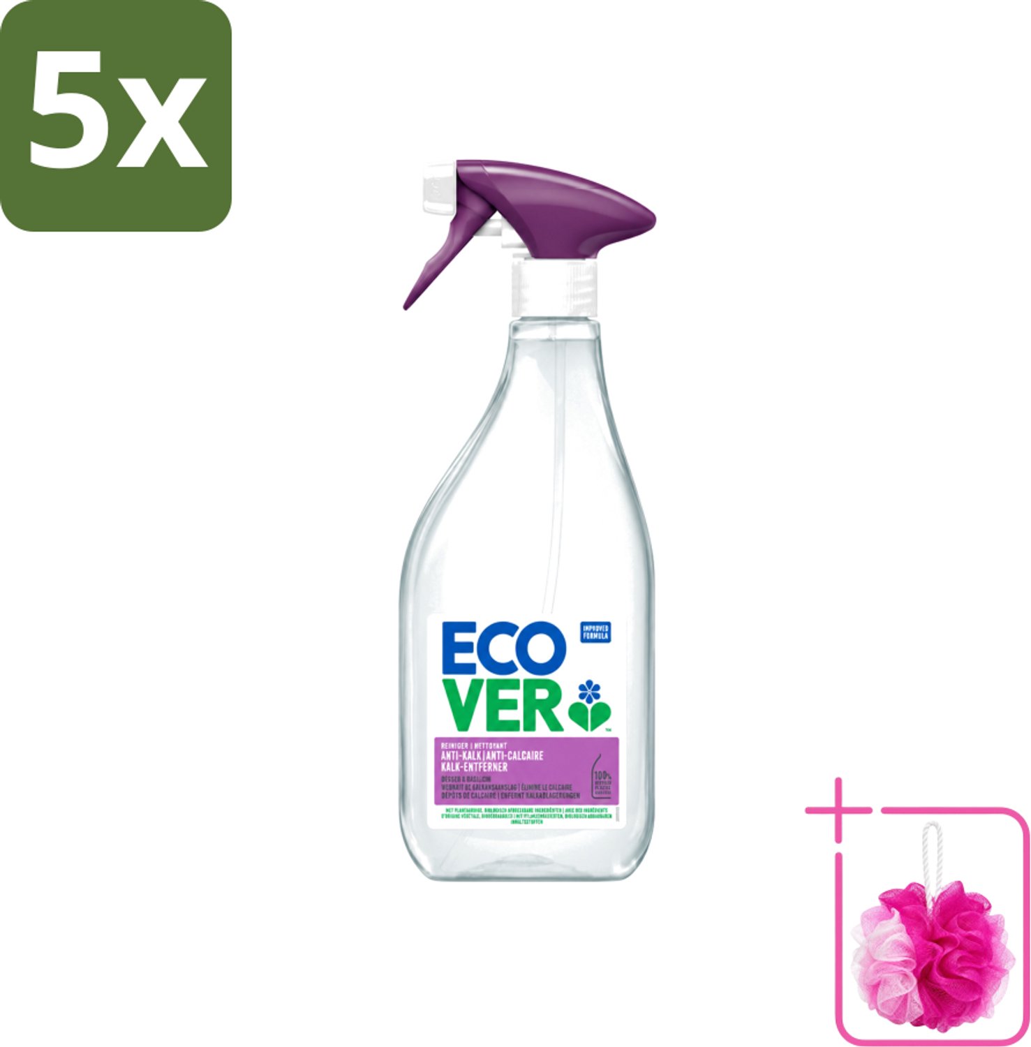 5 x Ecover - Kalkreiniger - Bessen & Basilicum - 500 ml - Bulkverpakking - Kalkverwijderen - Douchemop - Kalkaanslag