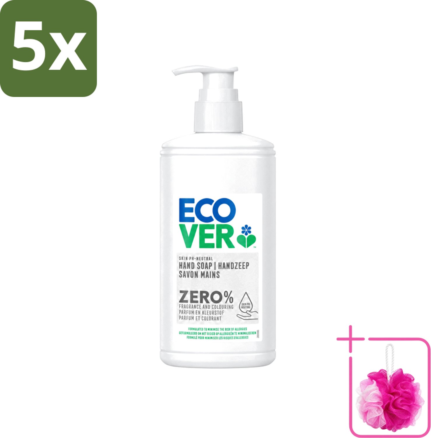 5 x Ecover - Handzeep ZERO - Parfumvrij - 250 ml - Bulkverpakking - Handzeep - Douchemop - Parfumvrije handzeep