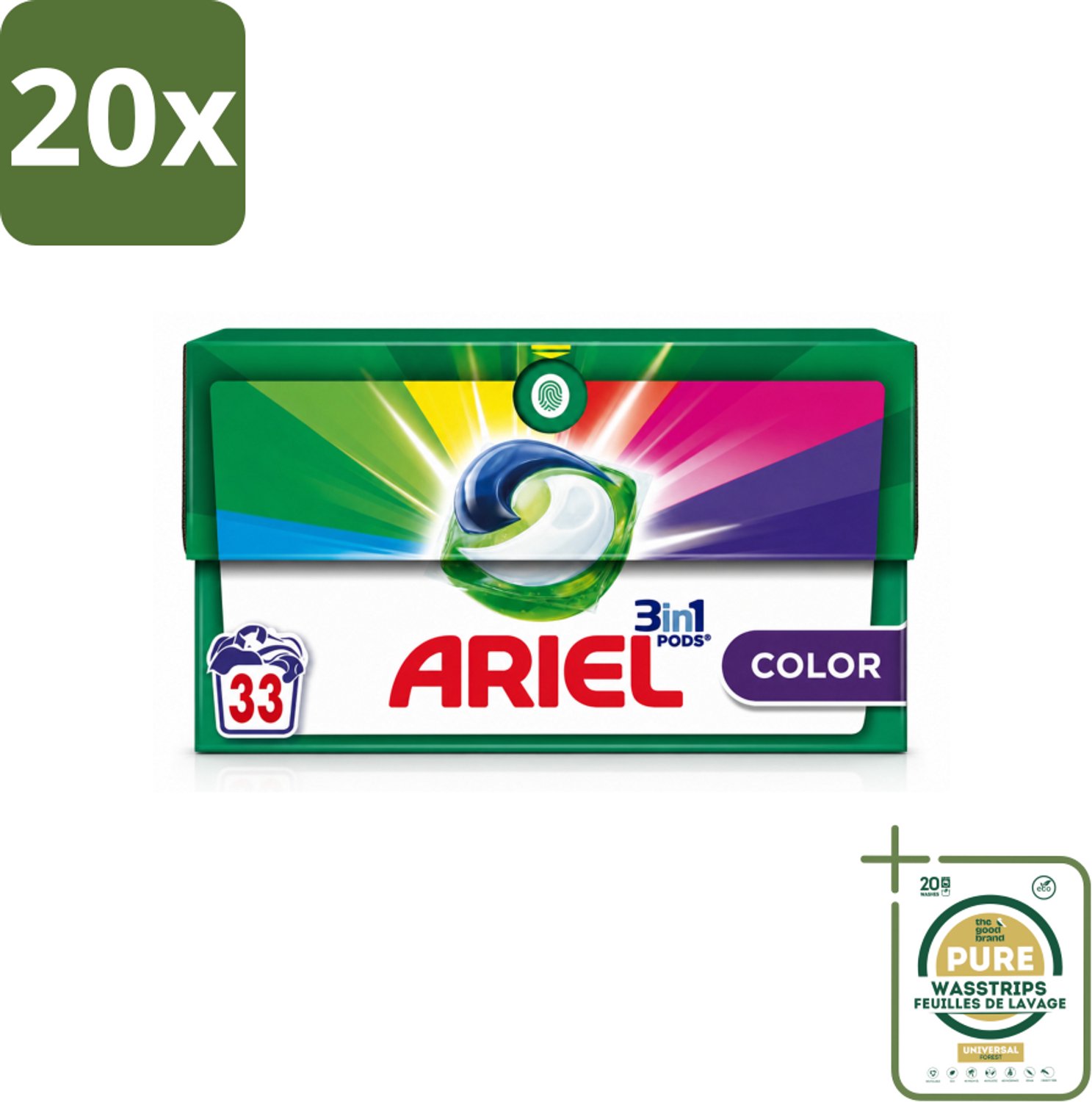 20 x Ariel - 3in1 Wasmiddel Pods - Color - 33 Pods - Wasstrips - 3in1 Wasmiddel - Kleurbehoud - Wasmiddel Voor Gekleurde Was - Pod Wasmiddel - Koud Water Wasmiddel