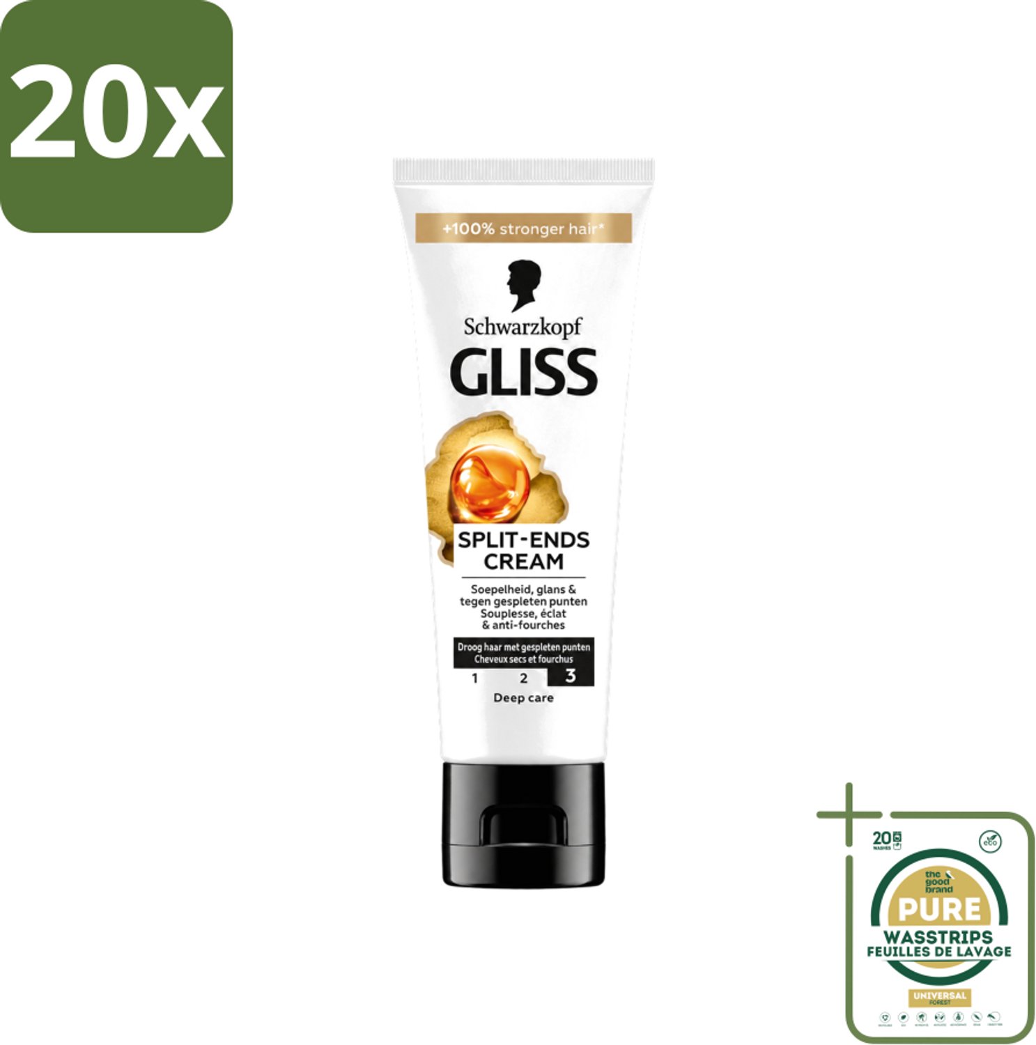 20 x Gliss - Split-Ends Cream - Tegen Gespleten Haarpunten - 50 ml - Wasstrips - Gespleten Haarpunten - Haarverzorging - Haarstructuur - Haarbreuk - Haarversterking
