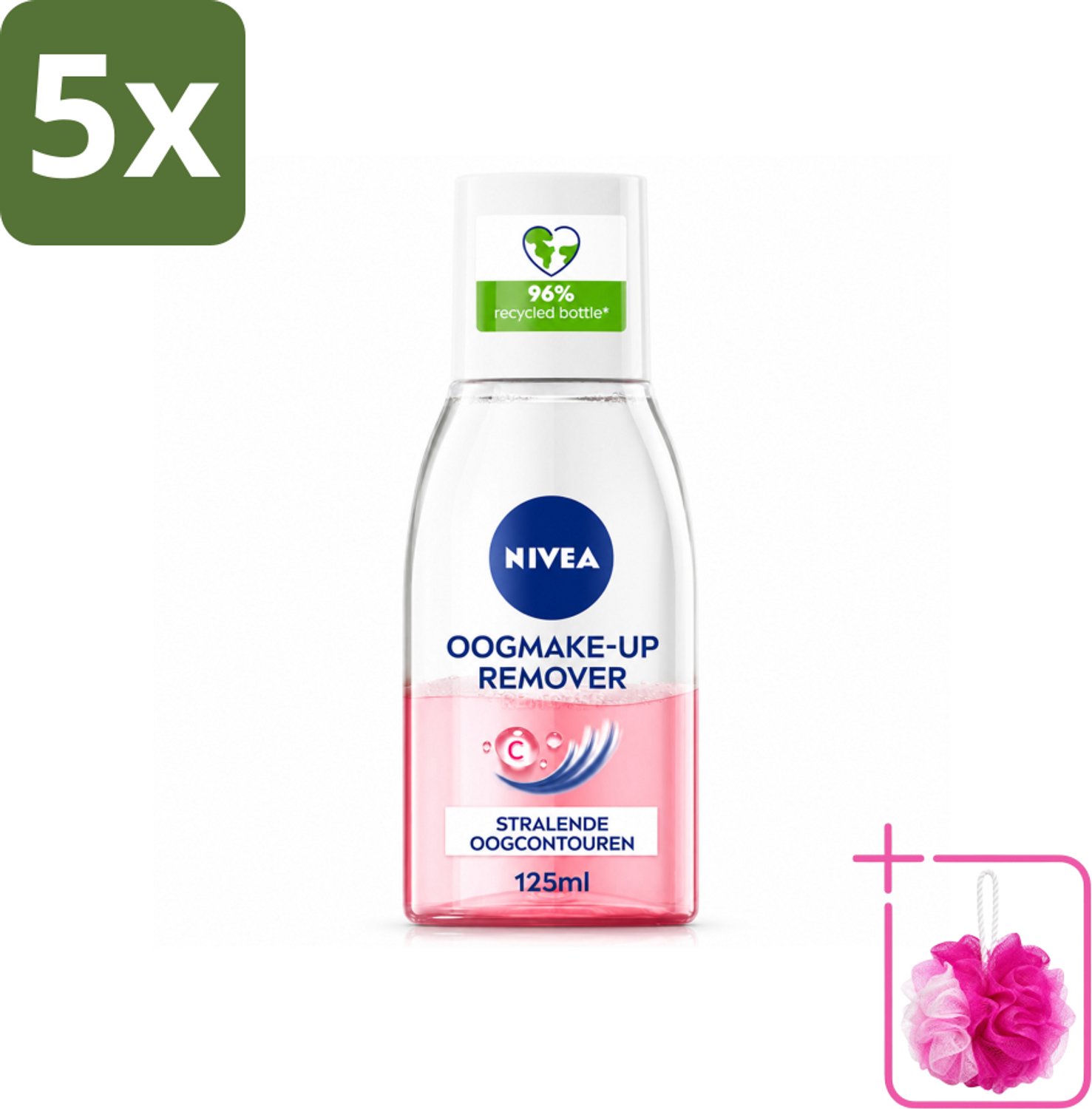 5 x NIVEA - Oogmake-up Verwijderaar - Verzorgend - Voor waterbestendige make-up - Met Vitamine C - 125 ml - Bulkverpakking - Oogmake-up verwijderen - Douchemop - Oogmake-up remover