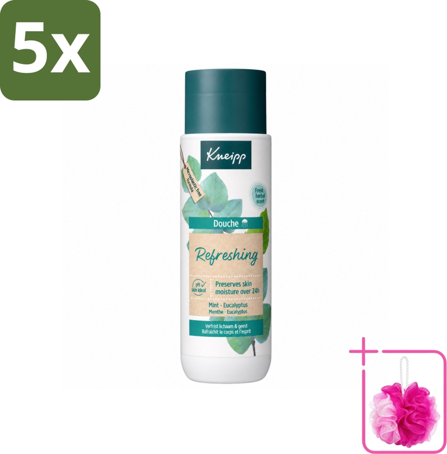 5 x Kneipp - Douchegel - Refreshing - Mint Eucalyptus - 200 ml - Bulkverpakking - Douchegel - Douchemop - Frisheid