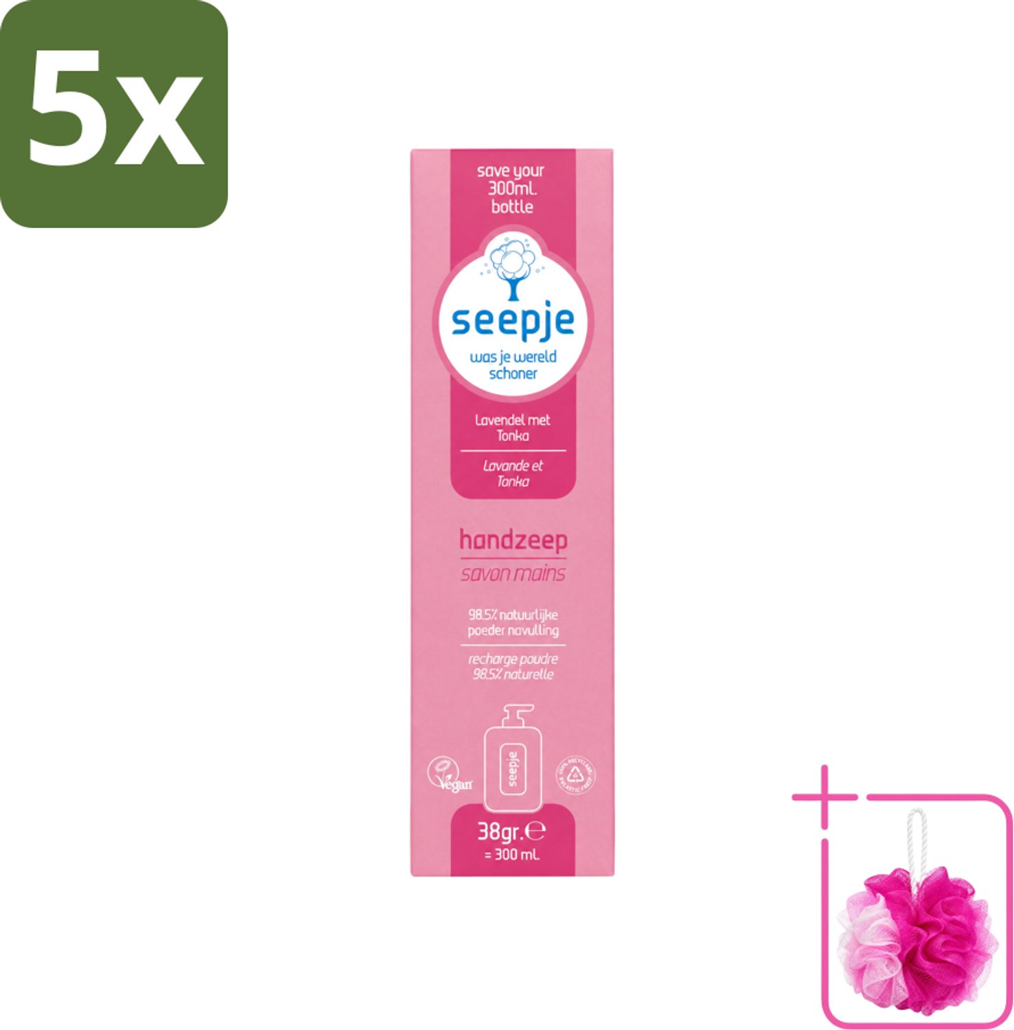 5 x Seepje - Handzeep - Rijke Geur en Hydratatie - Lavendel met Tonka - Navulverpakking - 38 g - Bulkverpakking - Handzeep - Douchemop - Navulpoeder