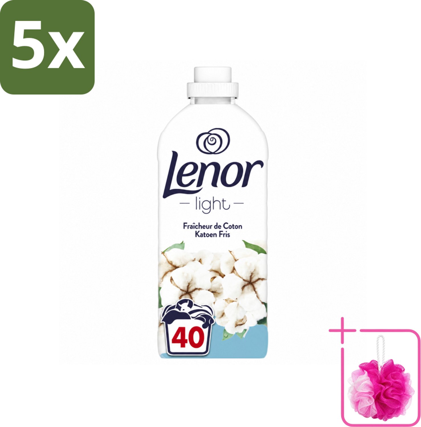 5 x Lenor Light - Wasverzachter - Katoen Fris - Fris & Zacht - 40 Wasbeurten - Bulkverpakking - Wasverzachter katoen - Douchemop - Wasverzachter katoen fris