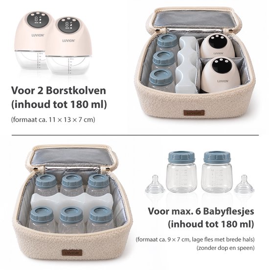 LUVION® Luxe Teddystof Borstvoeding Kolftas – Geïsoleerde Moedermelk Koeltas met Koelelement – Flessentas voor Onderweg - Moedermelk tot 12 uur Koel - Wit — afbeelding 2