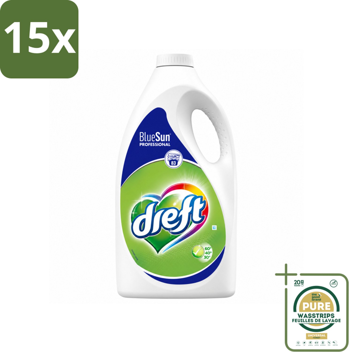 15 x Dreft - Vloeibaar Wasmiddel - Professional - Voor dagelijks gebruik - 83 Wasbeurten - Wasstrips - Wasmiddel - Vloeibaar Wasmiddel - Professioneel Wasmiddel - Vlekverwijdering - Wasbeurt