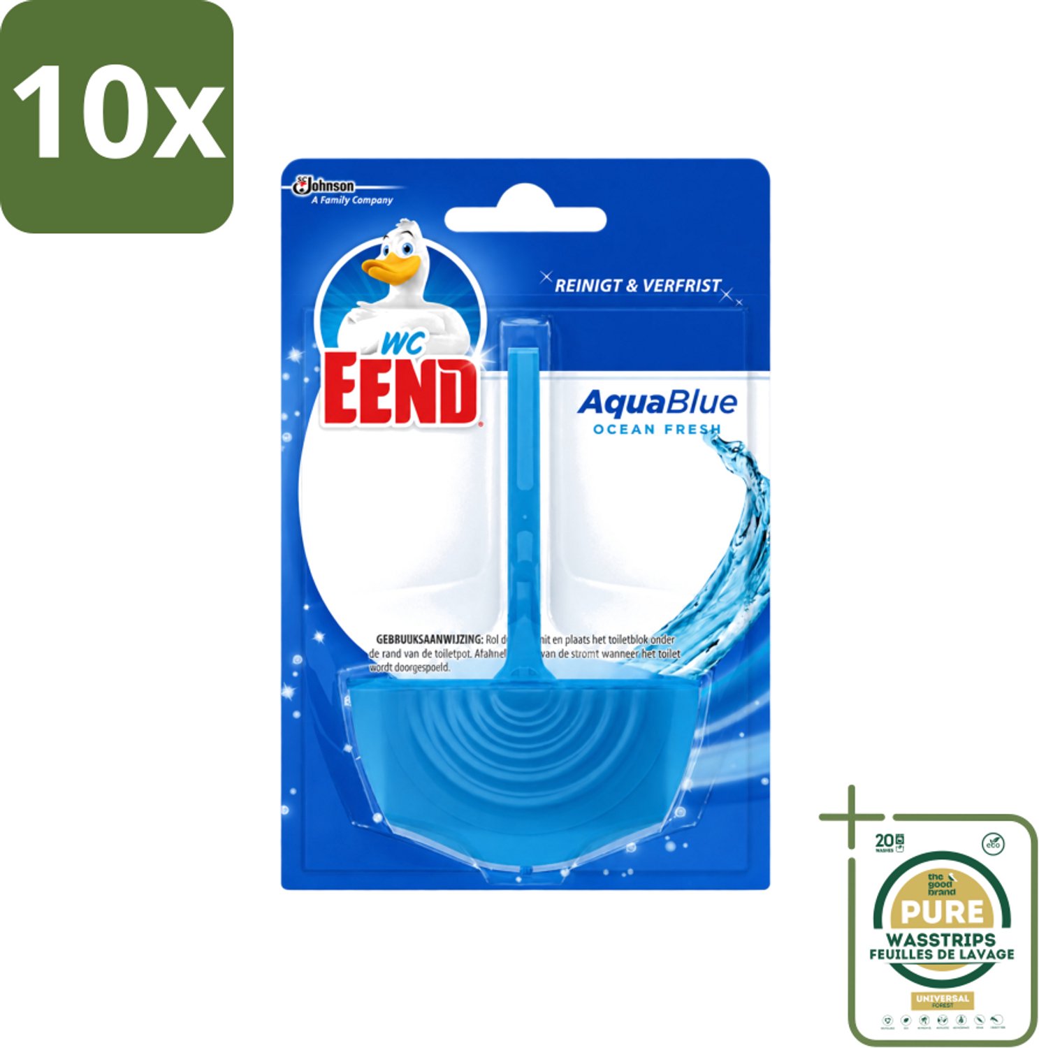 10 x WC Eend - Aqua Blue - Toiletblok - Kleurt Water Blauw & Verfrist - 40 gr - Wasstrips - Toiletblok - Blauw Spoelwater - Toilet Reinigen - Toilet Hygiëne - Toilet Frisheid