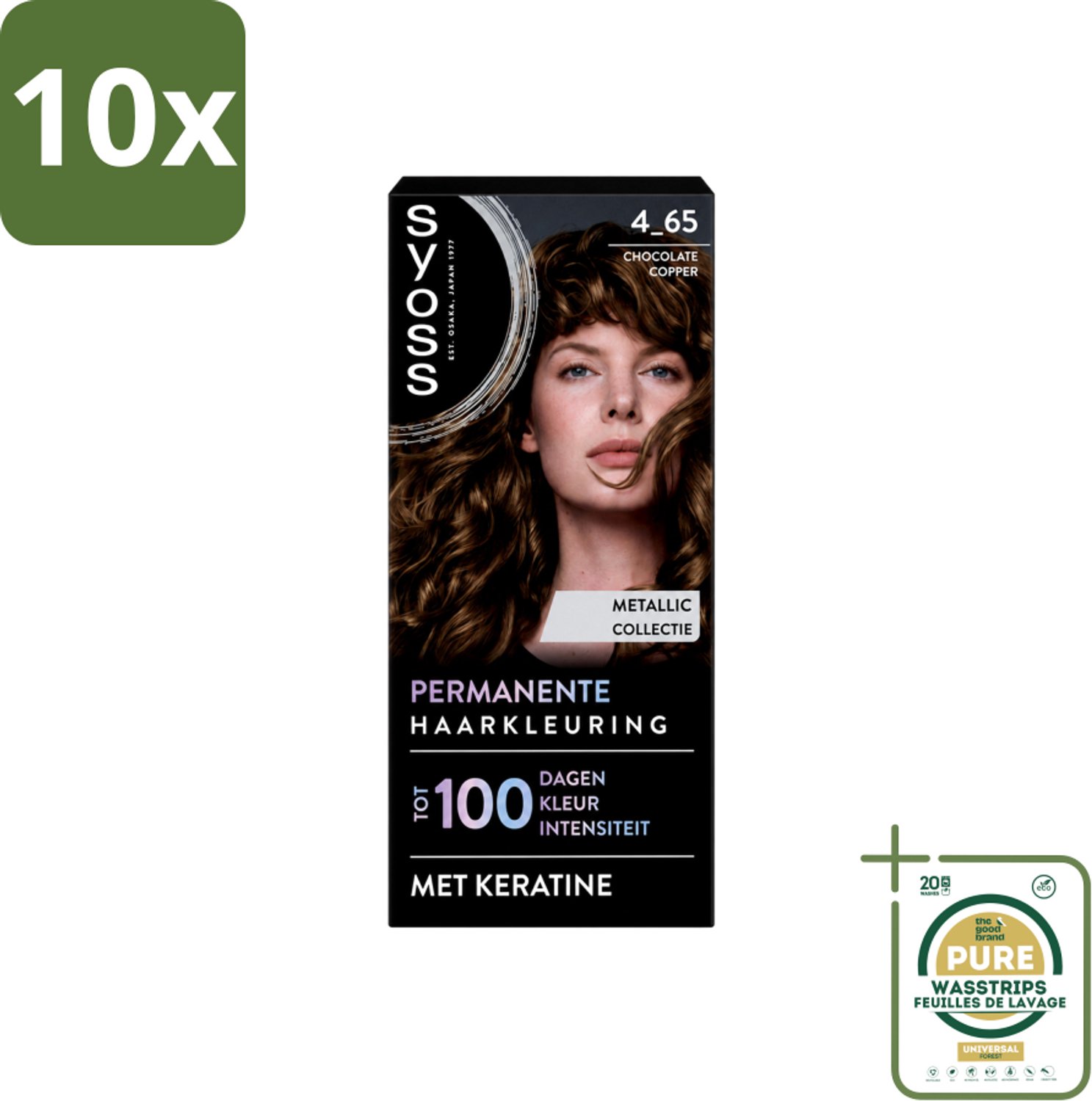 10 x SYOSS - Permanent Coloration 4-65 - Haarverf - Permanente Haarkleuring - Chocolate Copper - Grijsdekking - Wasstrips - Haarverf - Permanente Haarkleuring - Chocolade-koper - Grijsdekking - Keratine