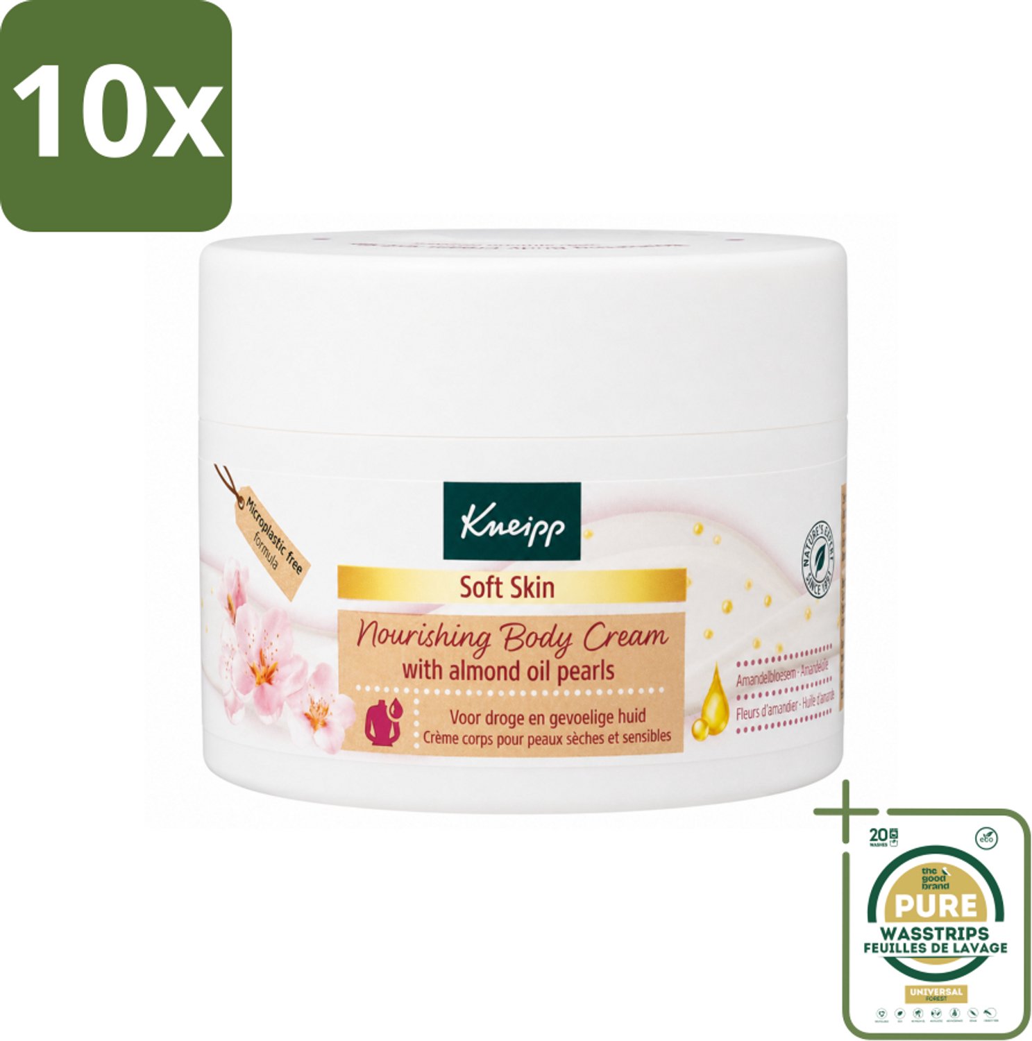 10 x Kneipp - Body crème - Soft Skin - Amandelbloesem - 200 ml - Wasstrips - Zachte Huid - Huidverzorging - Amandelolie - Shea Butter - Huidhydratatie