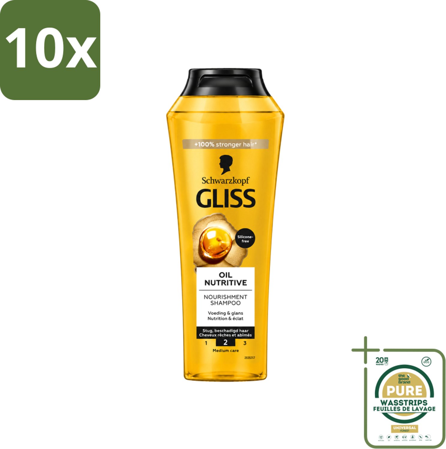10 x Gliss - Shampoo - Oil Nutritive - Voor Voedend en Zijdezacht Haar - 250 ml - Wasstrips - Voedend Haarshampoo - Droog Haar - Zijdezachte Haar - Lang Haar - Gespleten Haarpunten