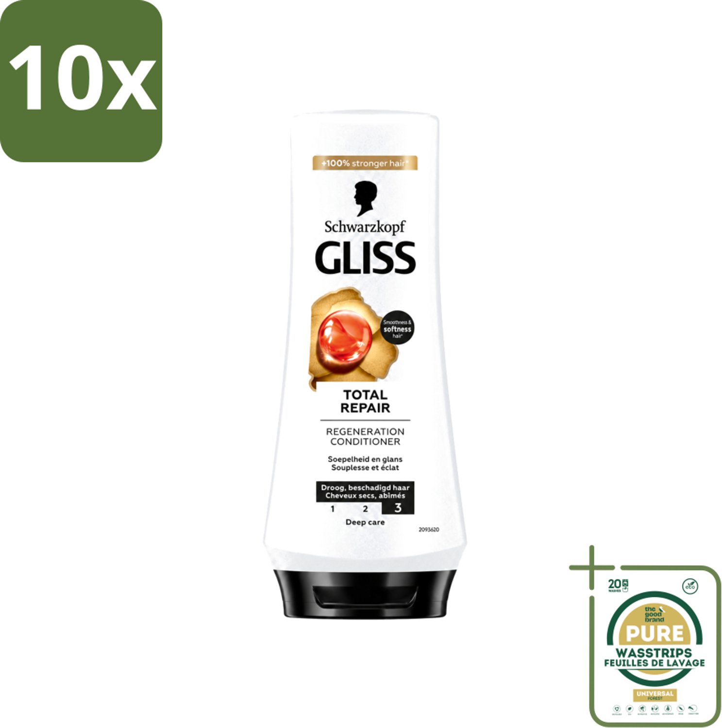 10 x Gliss - Hair Repair - Conditioner voor Totaal Herstel - 200 ml - Wasstrips - Haarherstel - Droog Haar - Beschadigd Haar - Haarverzorging - Keratine