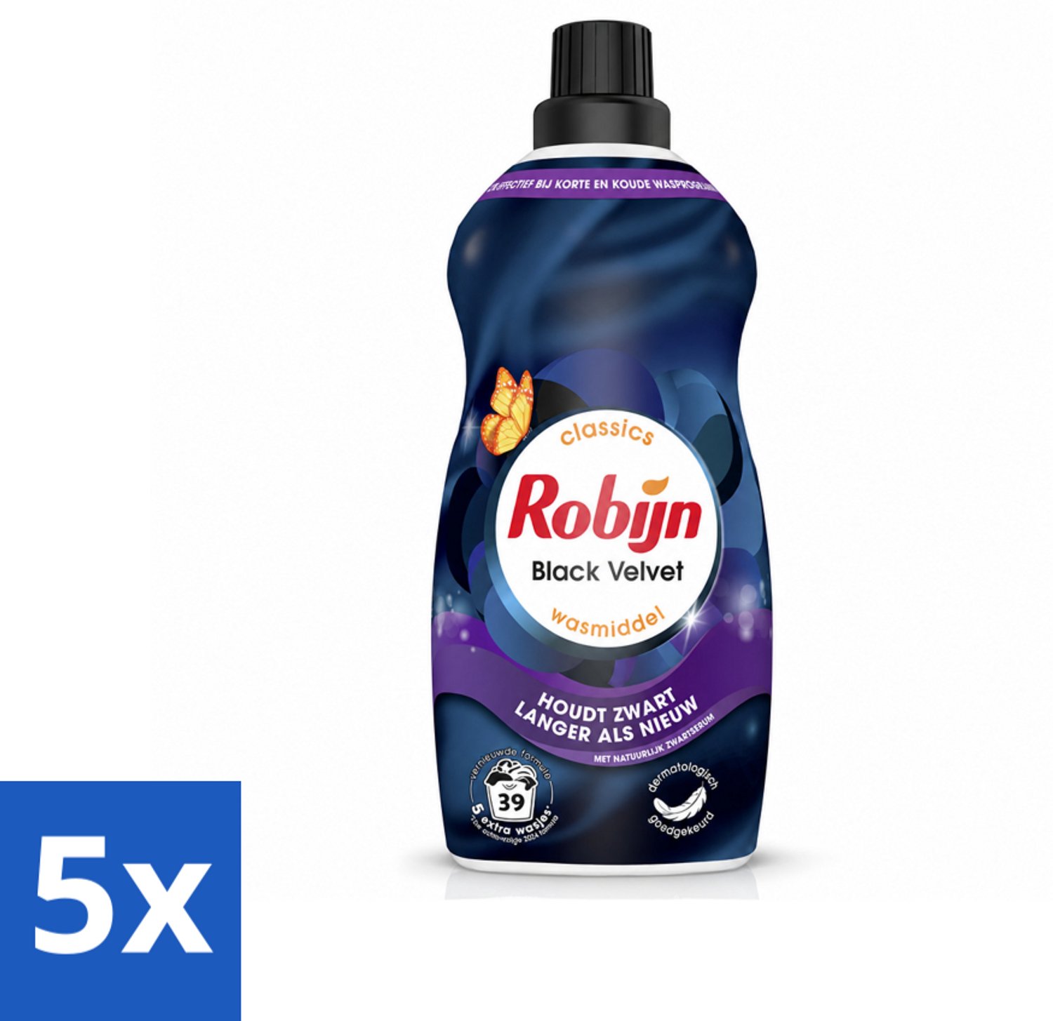 5 x Robijn – Vloeibaar Wasmiddel – Klein & Krachtig Black Velvet – 1,19 L - Voordeelverpakking - 5 stuks