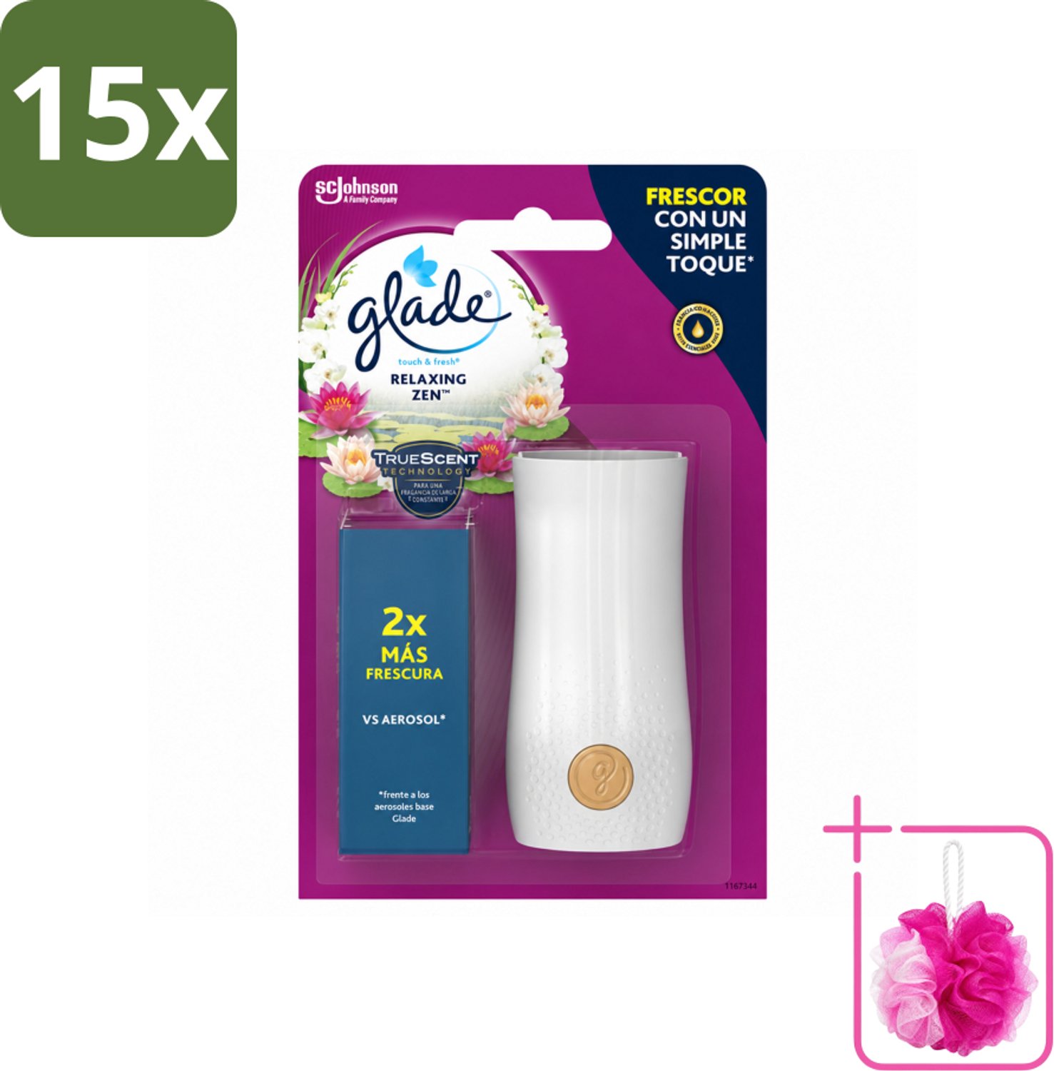 15 x Glade - Touch & Fresh - Relaxing Zen - 10 ml - Bulkverpakking - Ontspanning - Douchemop - Frisse geur