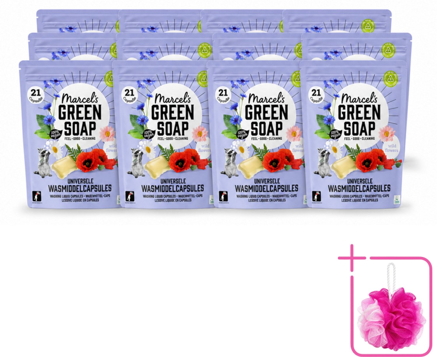 12 x Marcel's Green Soap - Wascapsules - Wilde Bloemen - Gemak in één dosis - 21 Capsules - Bulkverpakking - Wascapsules - Douchemop - Wasgoed reinigen