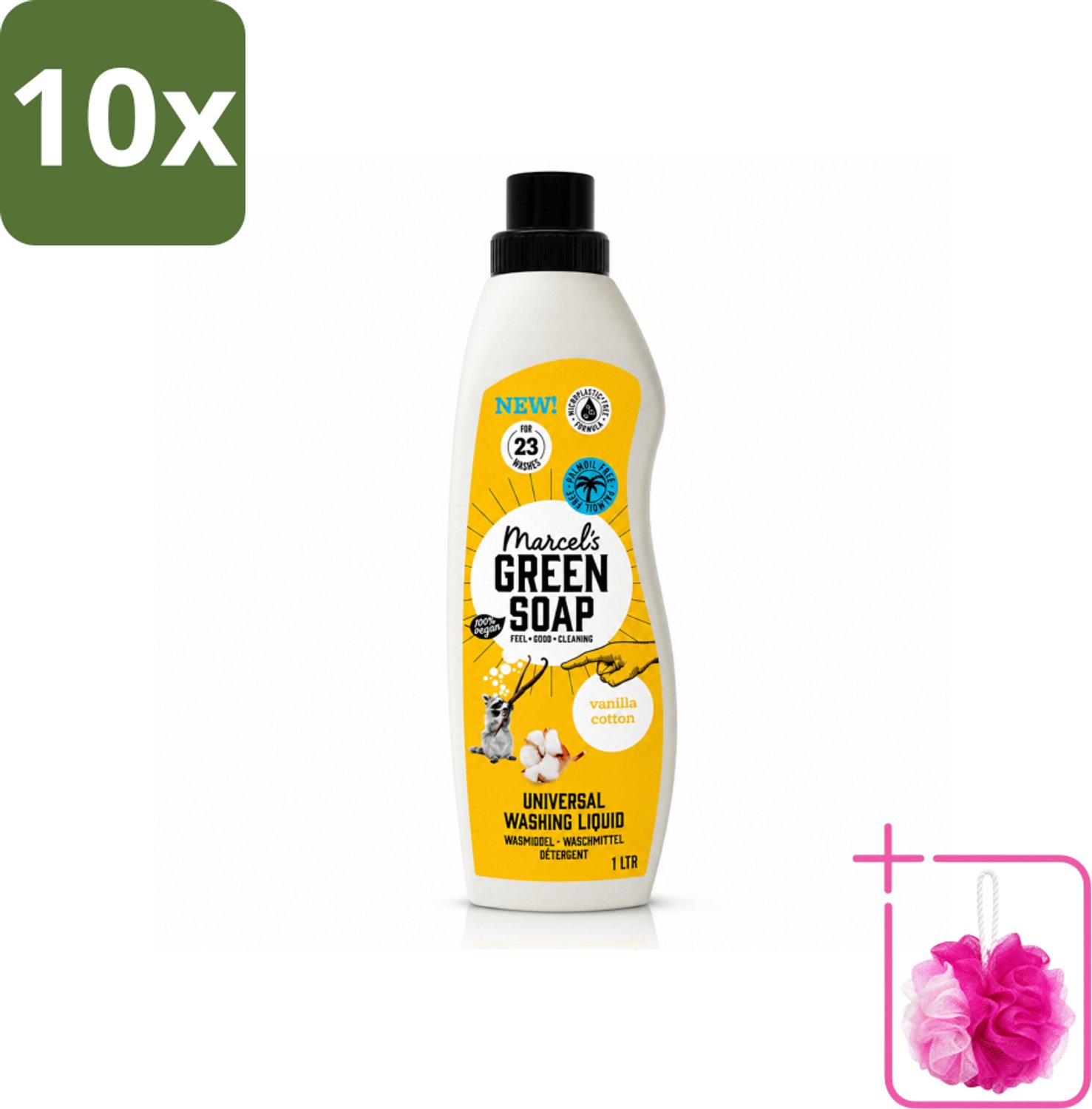 10 x Marcel's Green Soap - Vloeibaar Wasmiddel - Katoen & Vanille - Effectief & natuurlijk - 23 Wasbeurten - 1 Liter - Bulkverpakking - Wasmiddel - Douchemop - Natuurlijke zeep