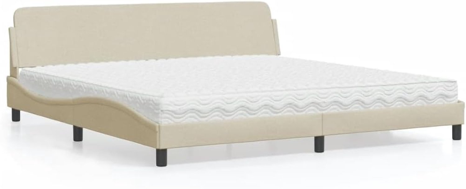 Bed met matras, Dover crème, 200x200 cm, stof, lattenbodem, hoofdeinde, slaapsysteem
