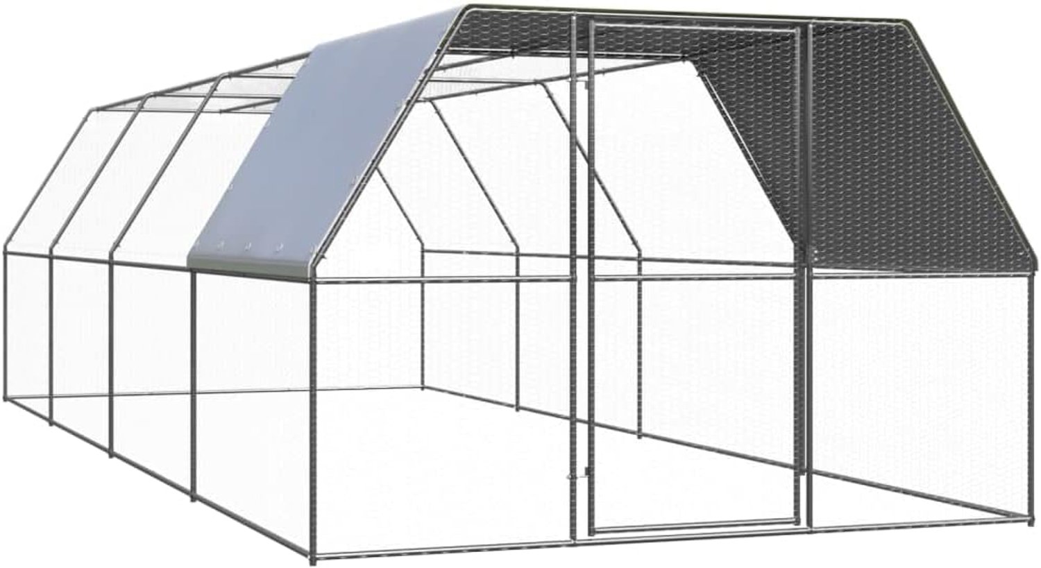 Kippenkooi voor Buiten met Weerbestendig Dak - Ruime en Veilige Stalen Behuizing voor Kippen, Eenden en Kippen (Zilver en zilvergrijs 3x2x2 m) (3 x 8 x 2 meter)