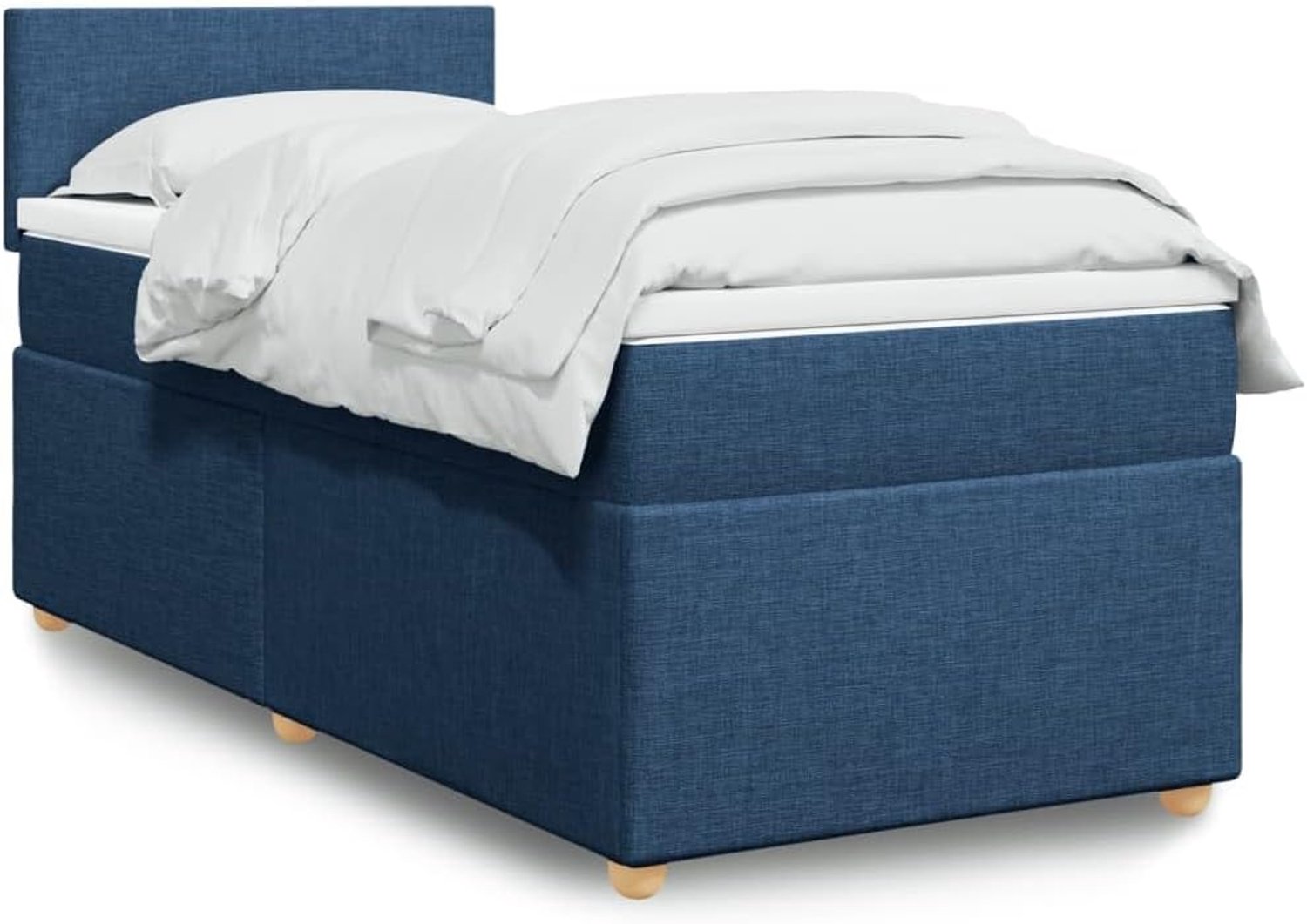 Boxspringbed met pocketveringmatras en lattenbodem, 90 x 200 cm, blauwe stof, 4-delige set voor een goede nachtrust en optimale ondersteuning met ademend vermogen