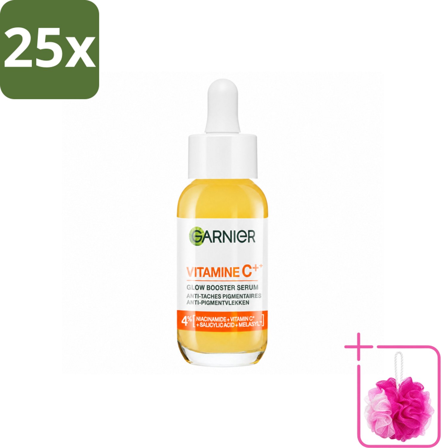 25 x Garnier - SkinActive - Serum - Vitamine C - Tegen Pigmentvlekken - Niacinamide & Salicylzuur - 30 ml - Bulkverpakking - Vitamine c serum - Douchemop - Pigmentvlekken