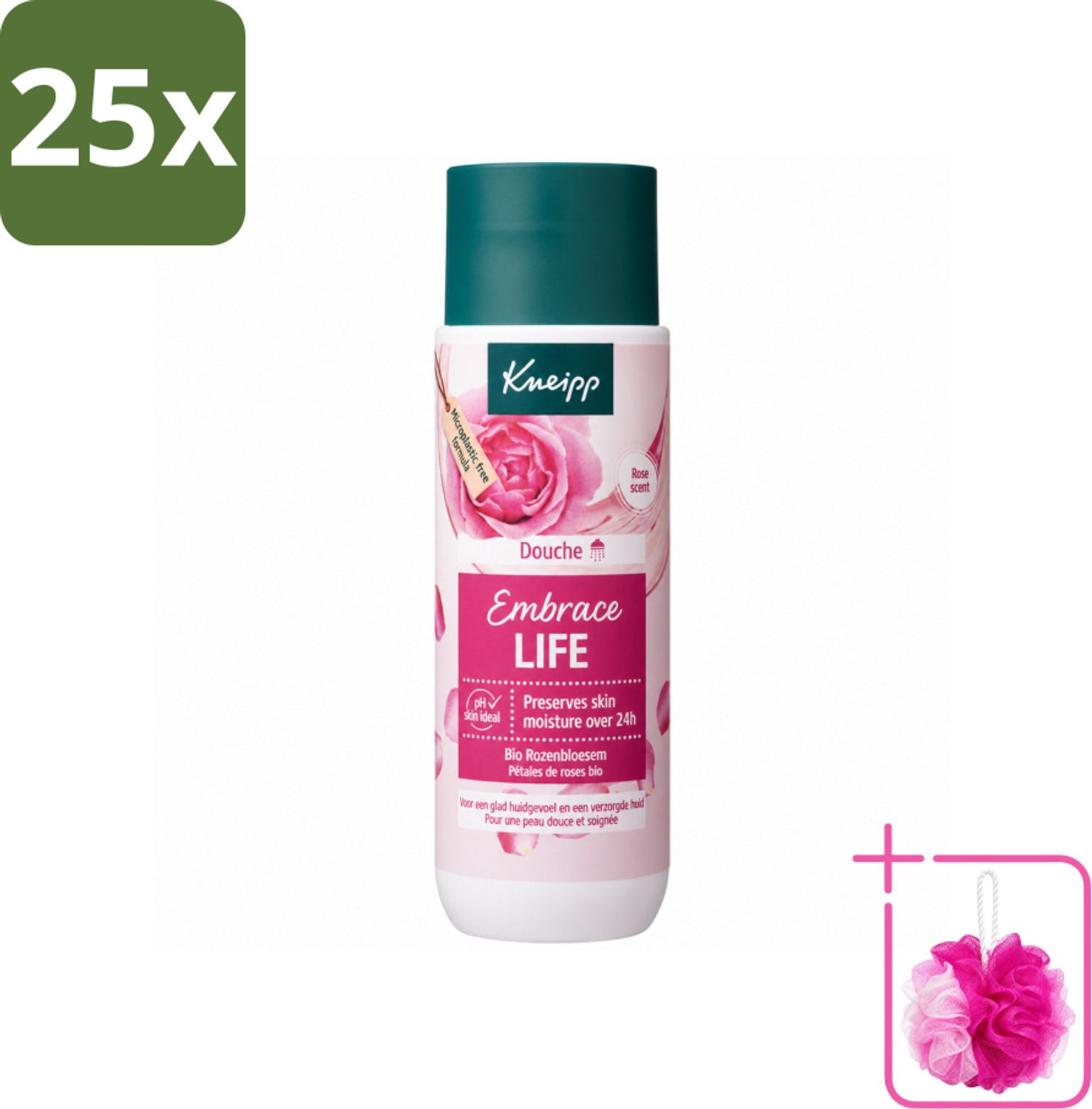 25 x Kneipp - Douchegel - Embrace Life - 200 ml - Bulkverpakking - Douchegel - Douchemop - Roze geur
