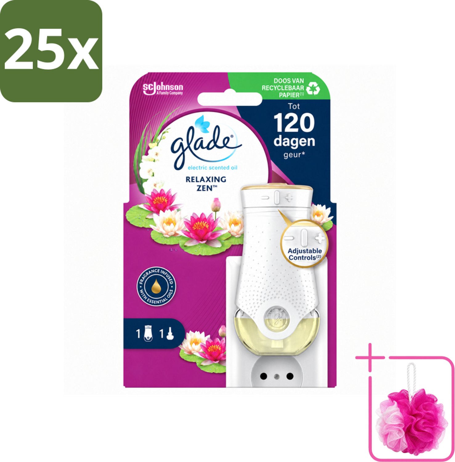 25 x Glade - Houder Elektrische Olie - Relaxing Zen - Bulkverpakking - Relaxatie - Douchemop - Ontspanning