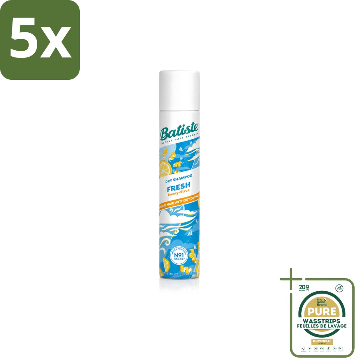 5 x Batiste - Fresh - Droogshampoo - Koele en Schone Geur - Verfrist en Geeft Grip - 200ml - Wasstrips - Droogshampoo - Fris Haar - Schone Geur - Snel Verfrissen - Vet Haar